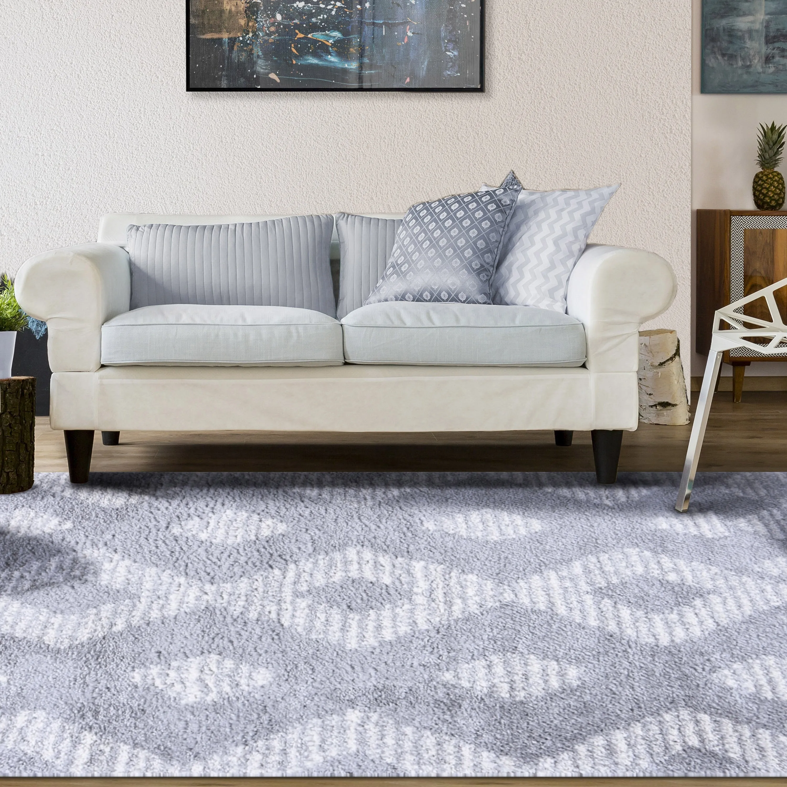 Superior Bohemian Geometric Indoor Plush Shag Area Rug with Tassels