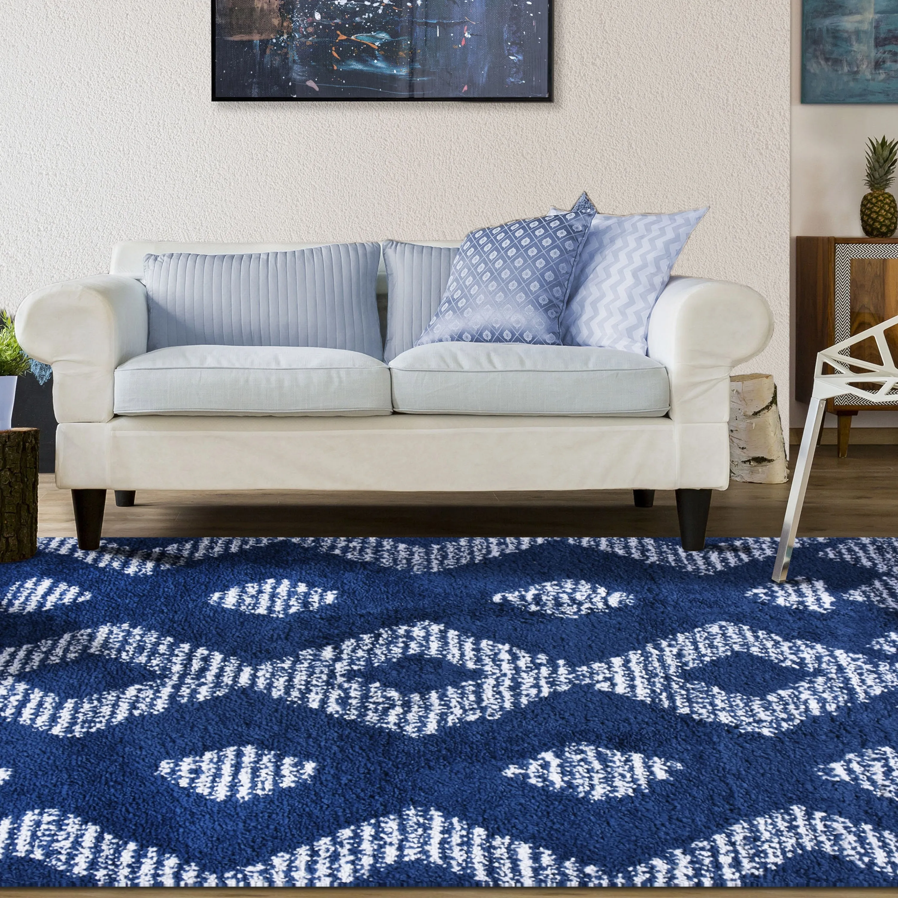 Superior Bohemian Geometric Indoor Plush Shag Area Rug with Tassels