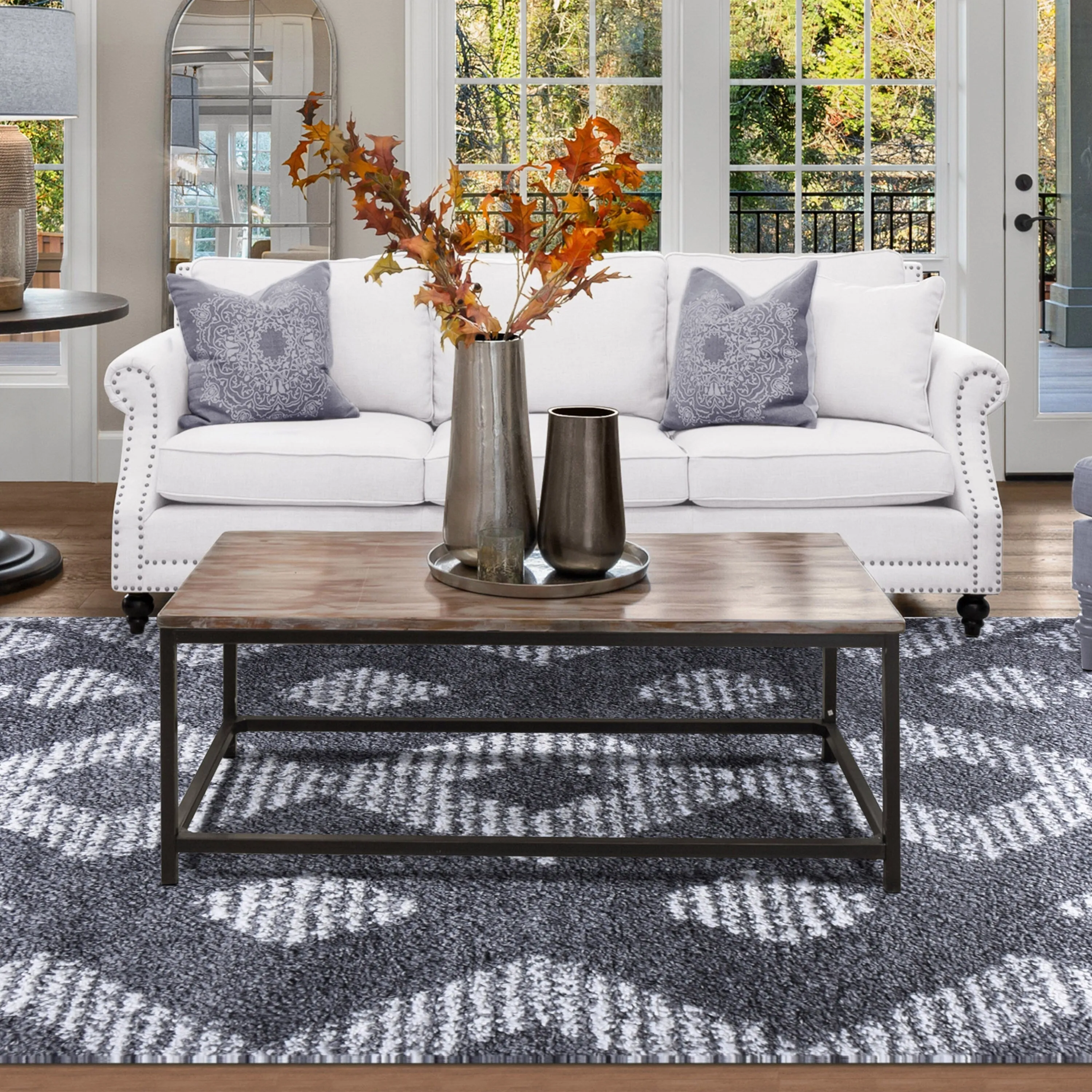 Superior Bohemian Geometric Indoor Plush Shag Area Rug with Tassels