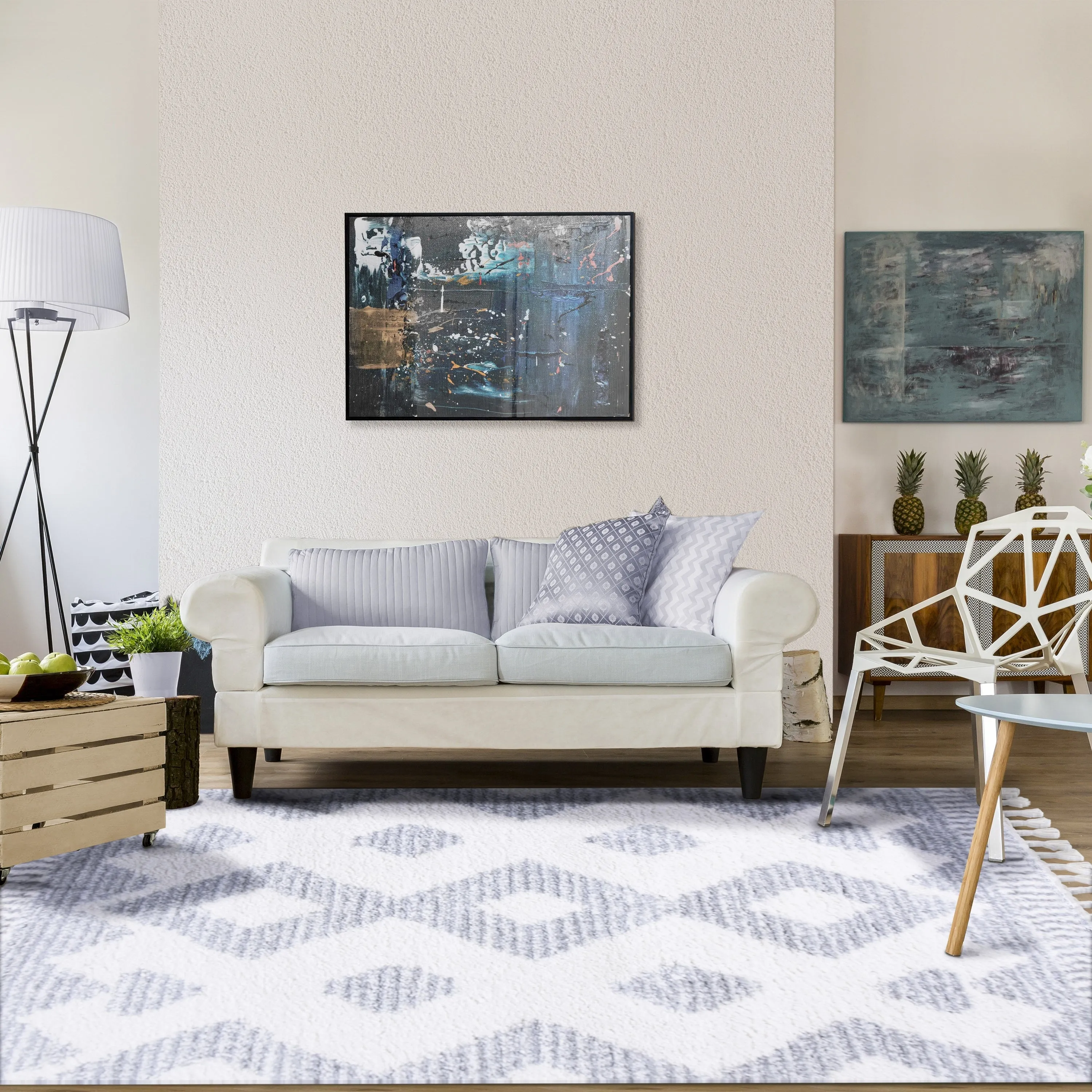 Superior Bohemian Geometric Indoor Plush Shag Area Rug with Tassels