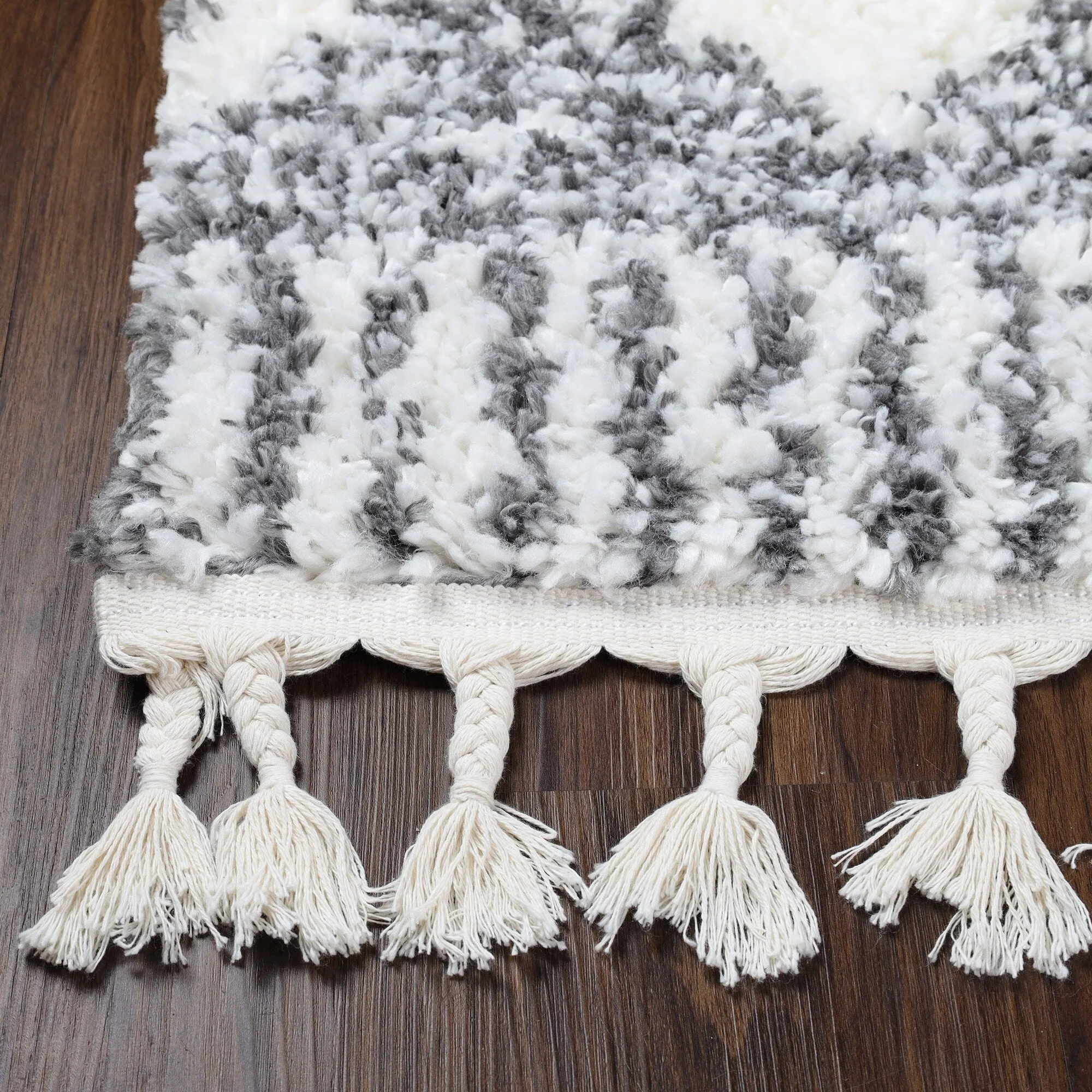 Superior Bohemian Geometric Indoor Plush Shag Area Rug with Tassels