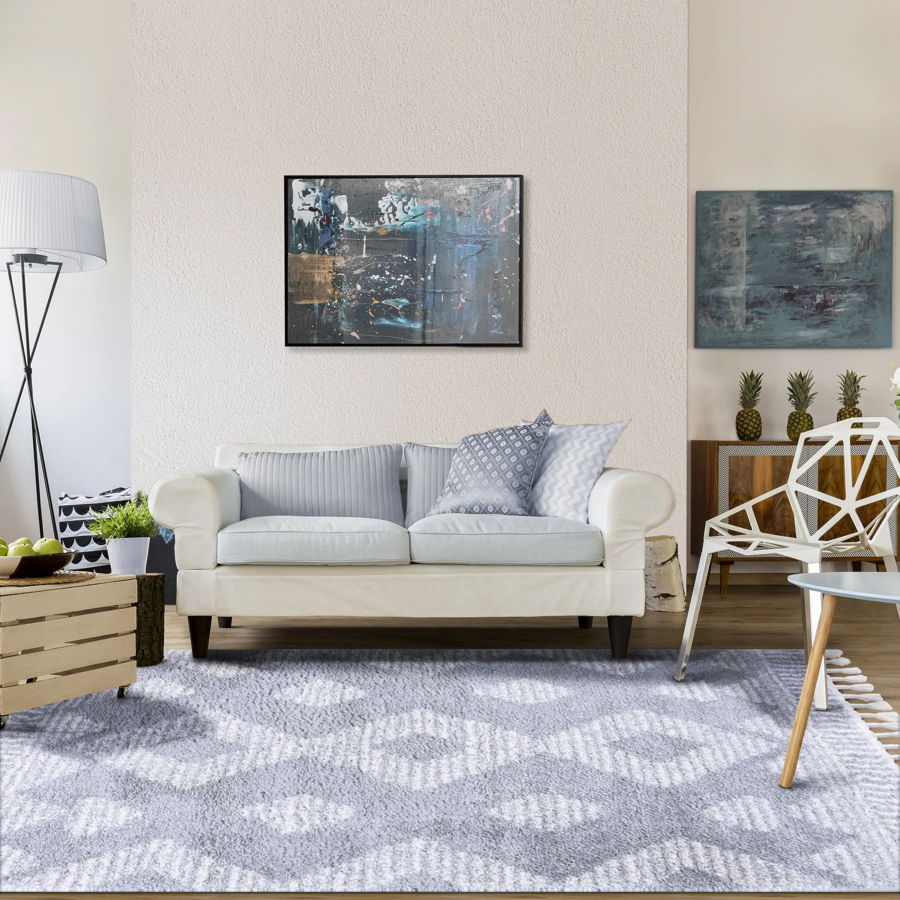 Superior Bohemian Geometric Indoor Plush Shag Area Rug with Tassels