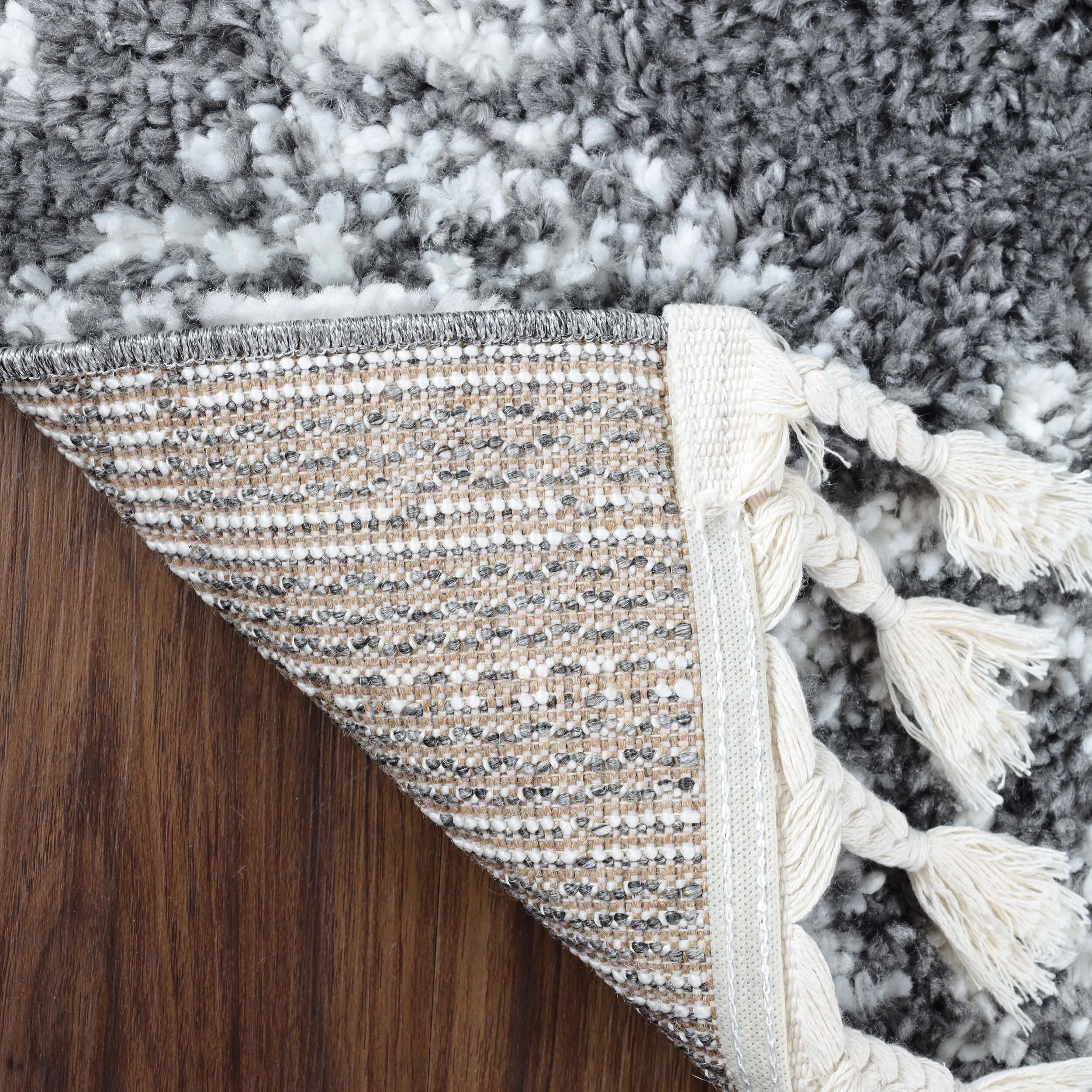 Superior Bohemian Geometric Indoor Plush Shag Area Rug with Tassels
