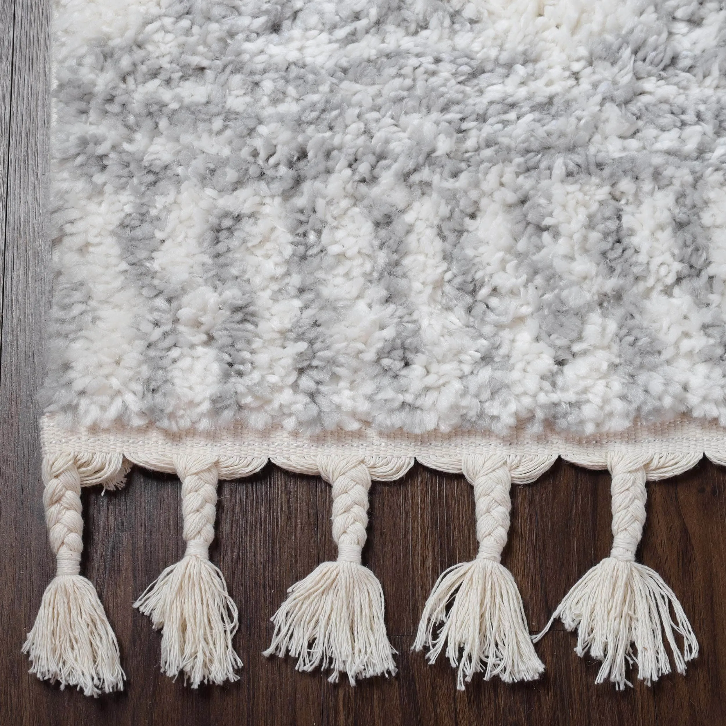 Superior Bohemian Geometric Indoor Plush Shag Area Rug with Tassels