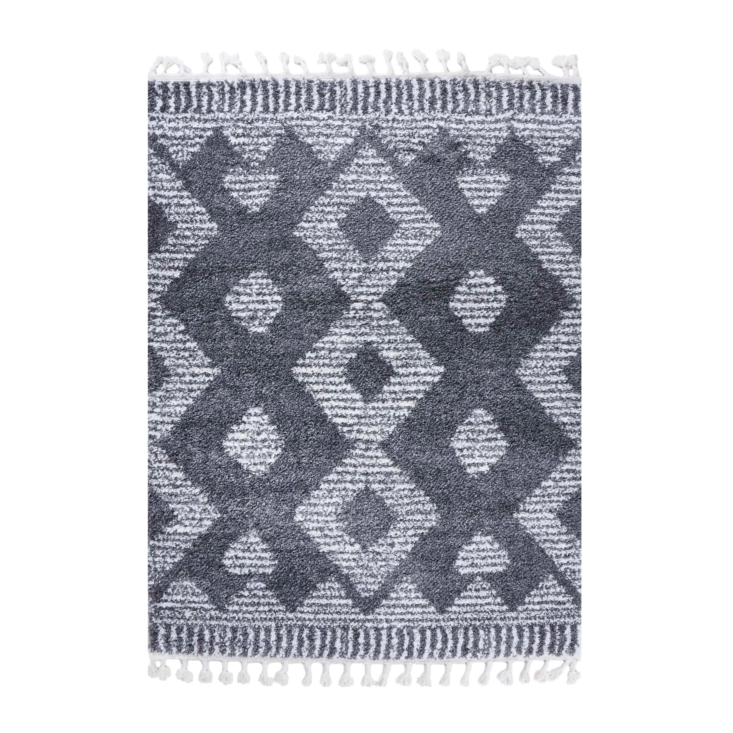 Superior Bohemian Geometric Indoor Plush Shag Area Rug with Tassels