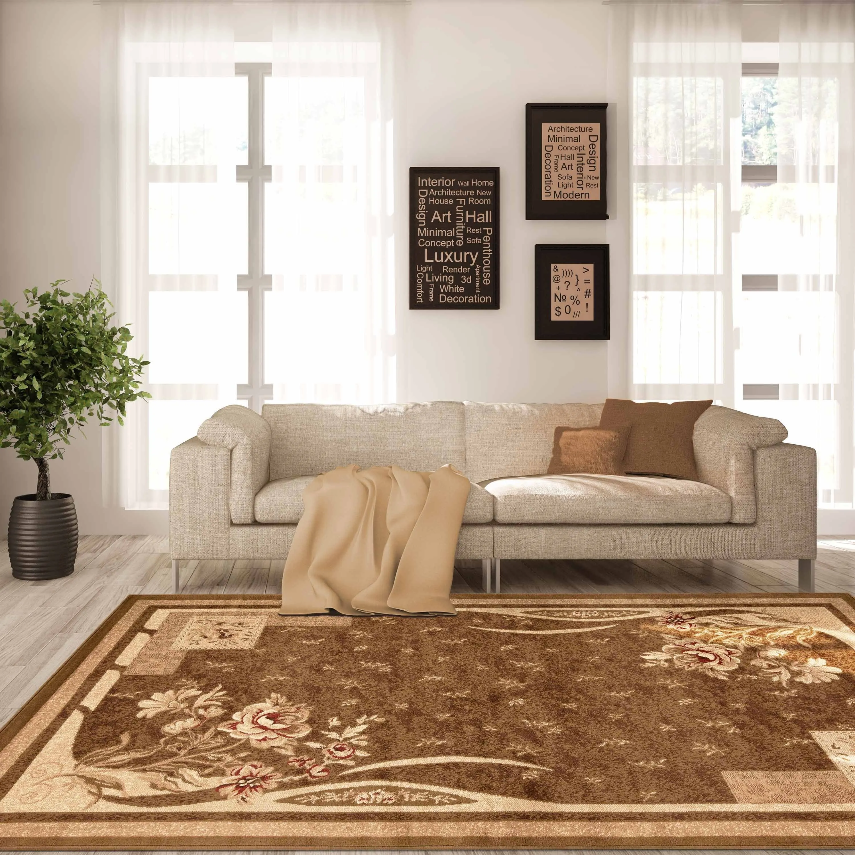 Superior Minimalist Modern Floral Power-Loomed Indoor Area Rug
