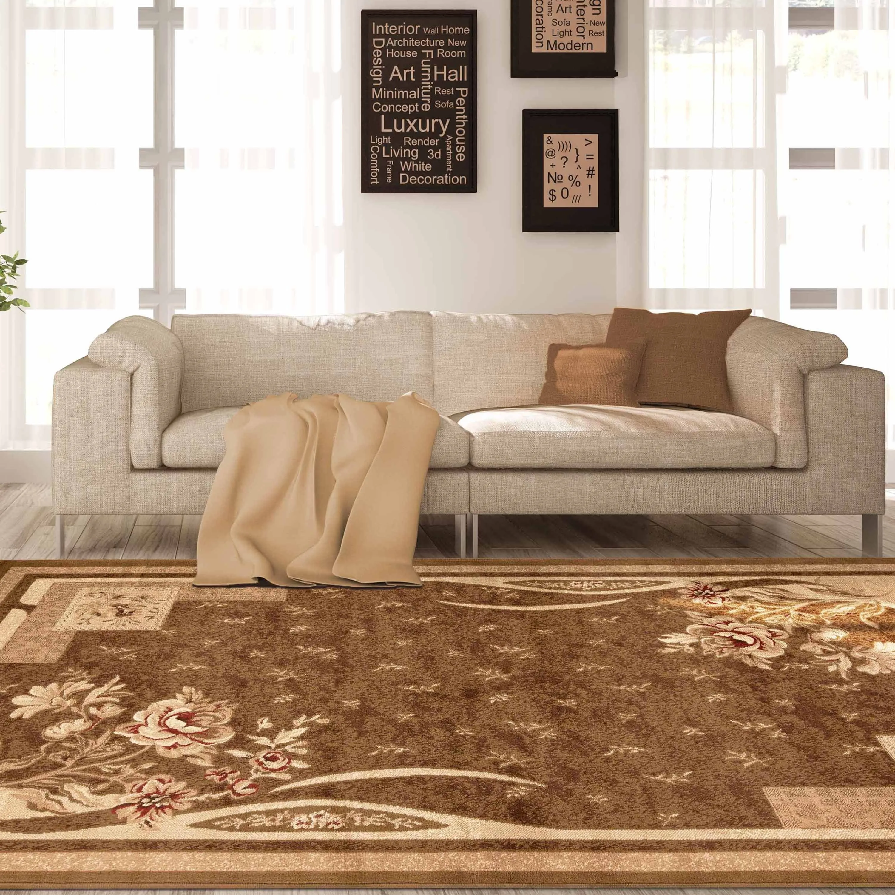 Superior Minimalist Modern Floral Power-Loomed Indoor Area Rug