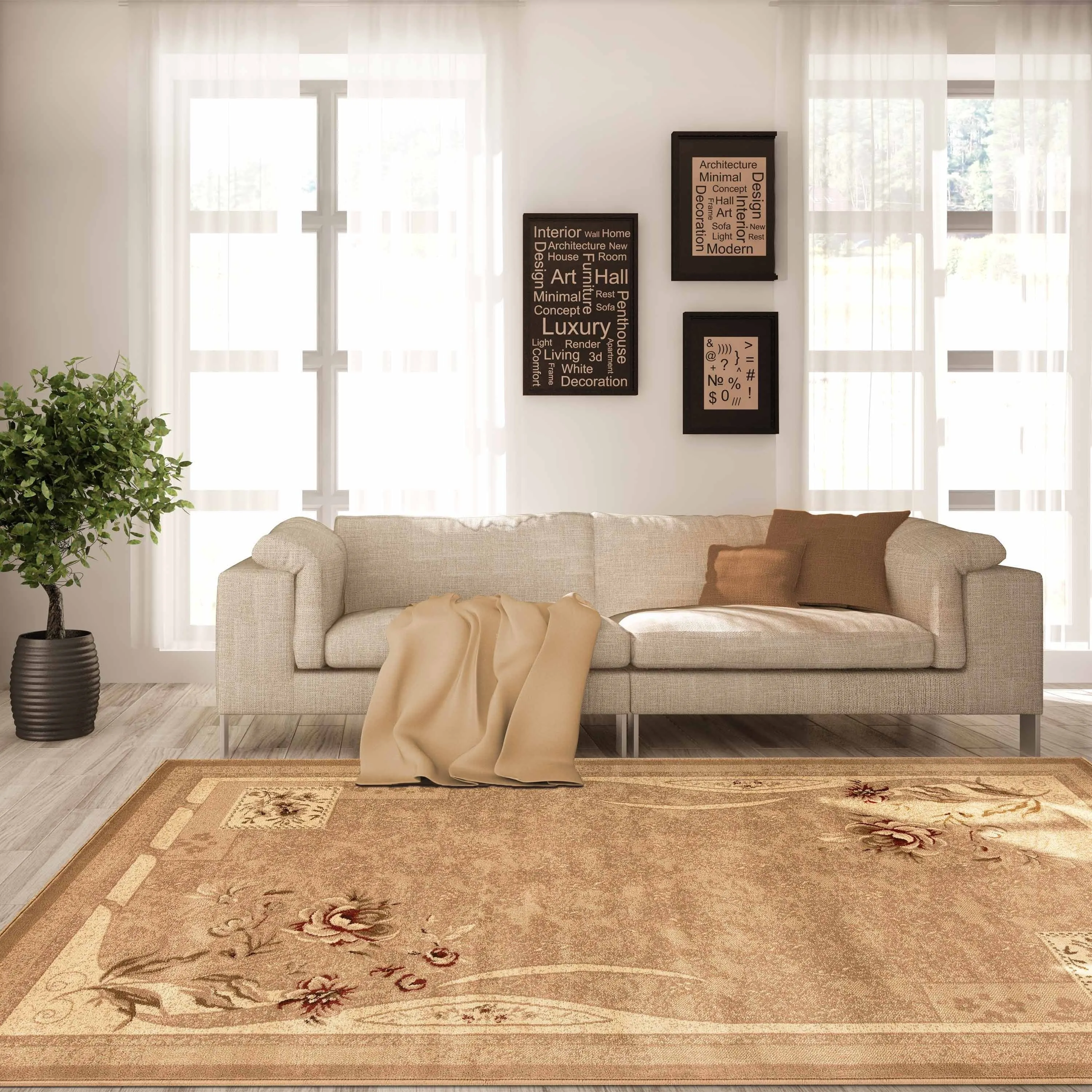 Superior Minimalist Modern Floral Power-Loomed Indoor Area Rug