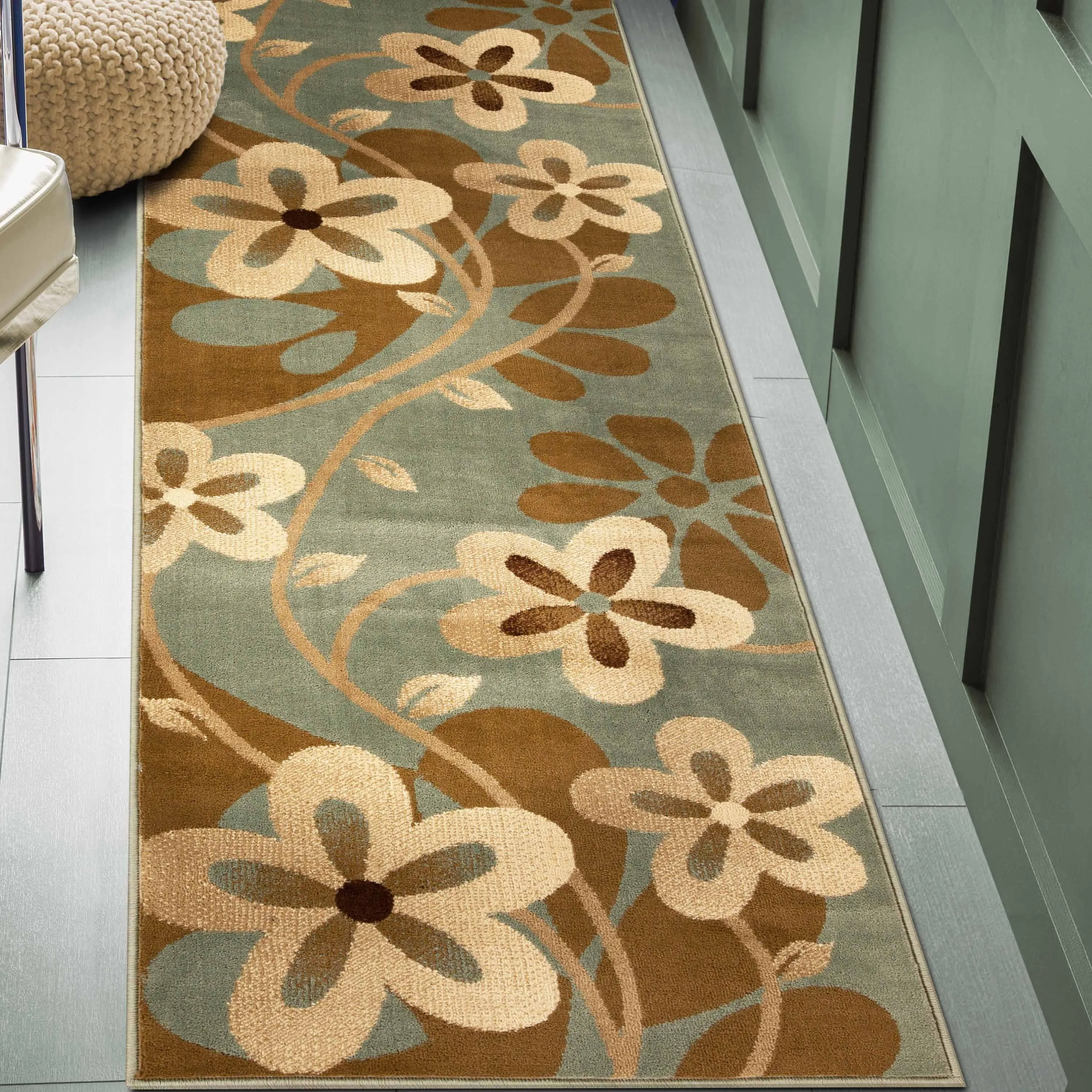 Superior Modern Bohemian Oversized Flower Vines Power-Loomed Indoor Area Rug