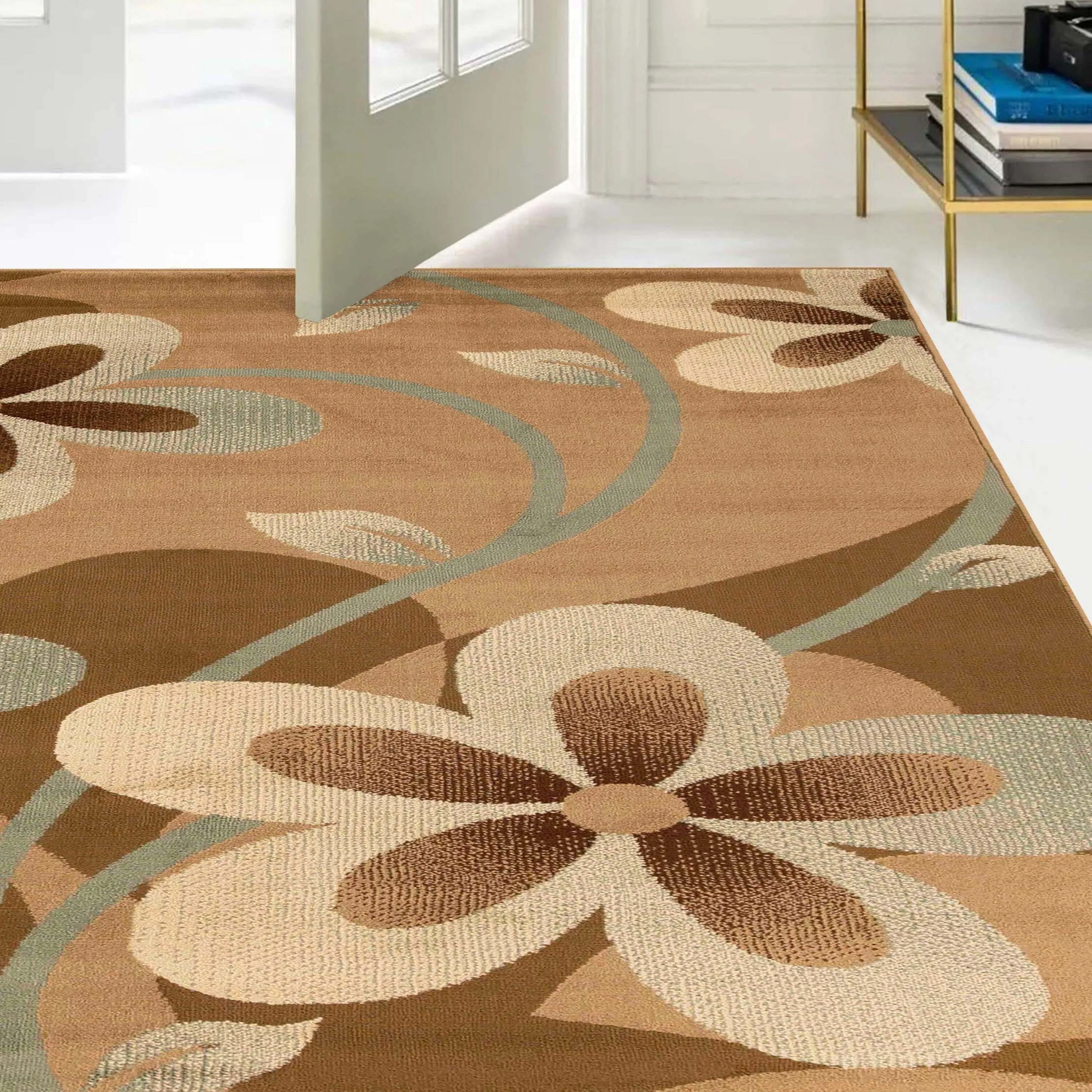 Superior Modern Bohemian Oversized Flower Vines Power-Loomed Indoor Area Rug