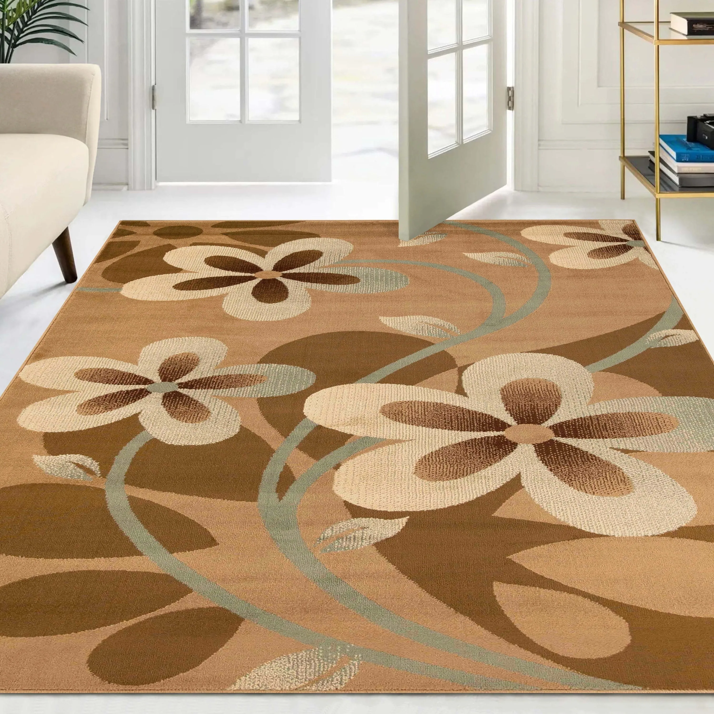 Superior Modern Bohemian Oversized Flower Vines Power-Loomed Indoor Area Rug