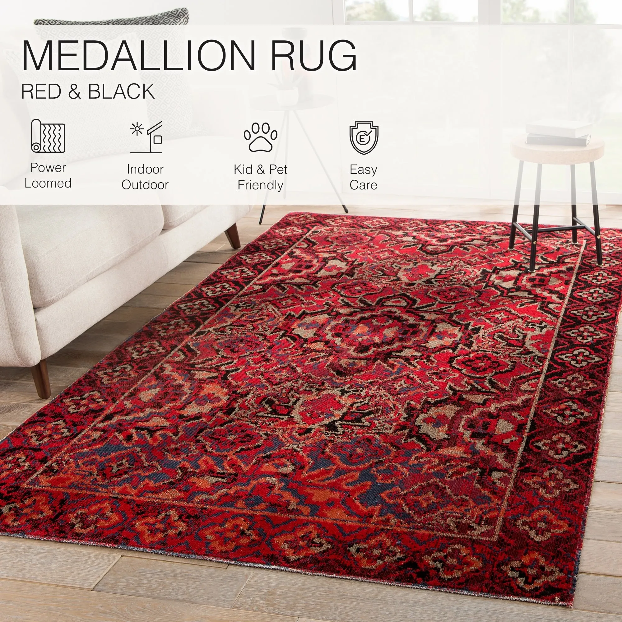 The Curated Nomad Brant Indoor/ Outdoor Medallion Red Area Rug