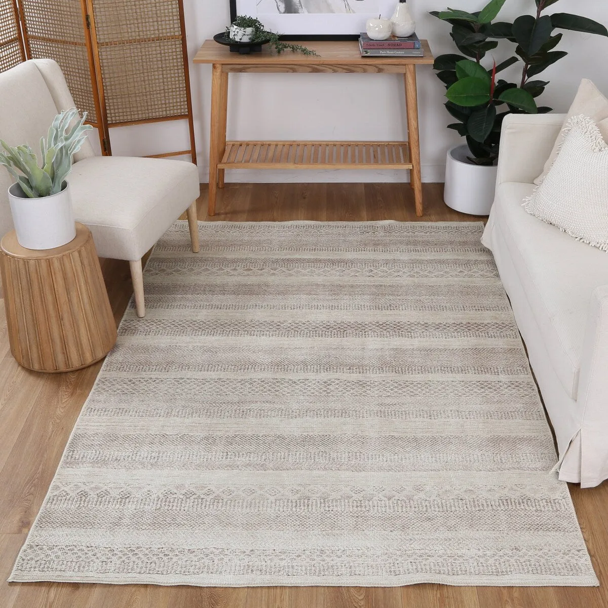 The Rug Collective Mojave Lines Desert Beige - Machine Washable Area Rug