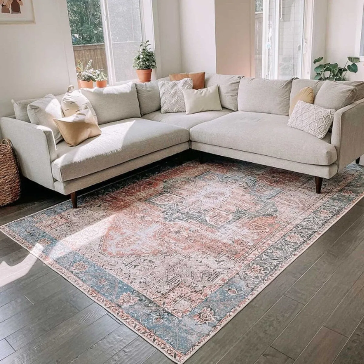 The Rug Collective Vintage Cezanne Terracotta Sky Machine Washable Area Rug