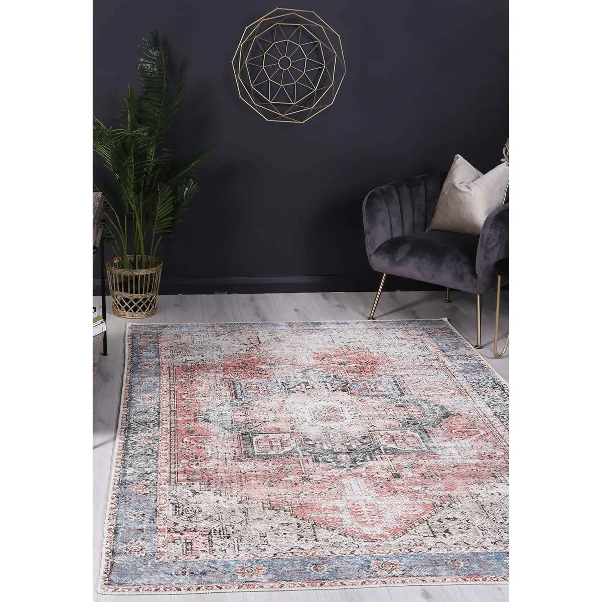 The Rug Collective Vintage Cezanne Terracotta Sky Machine Washable Area Rug