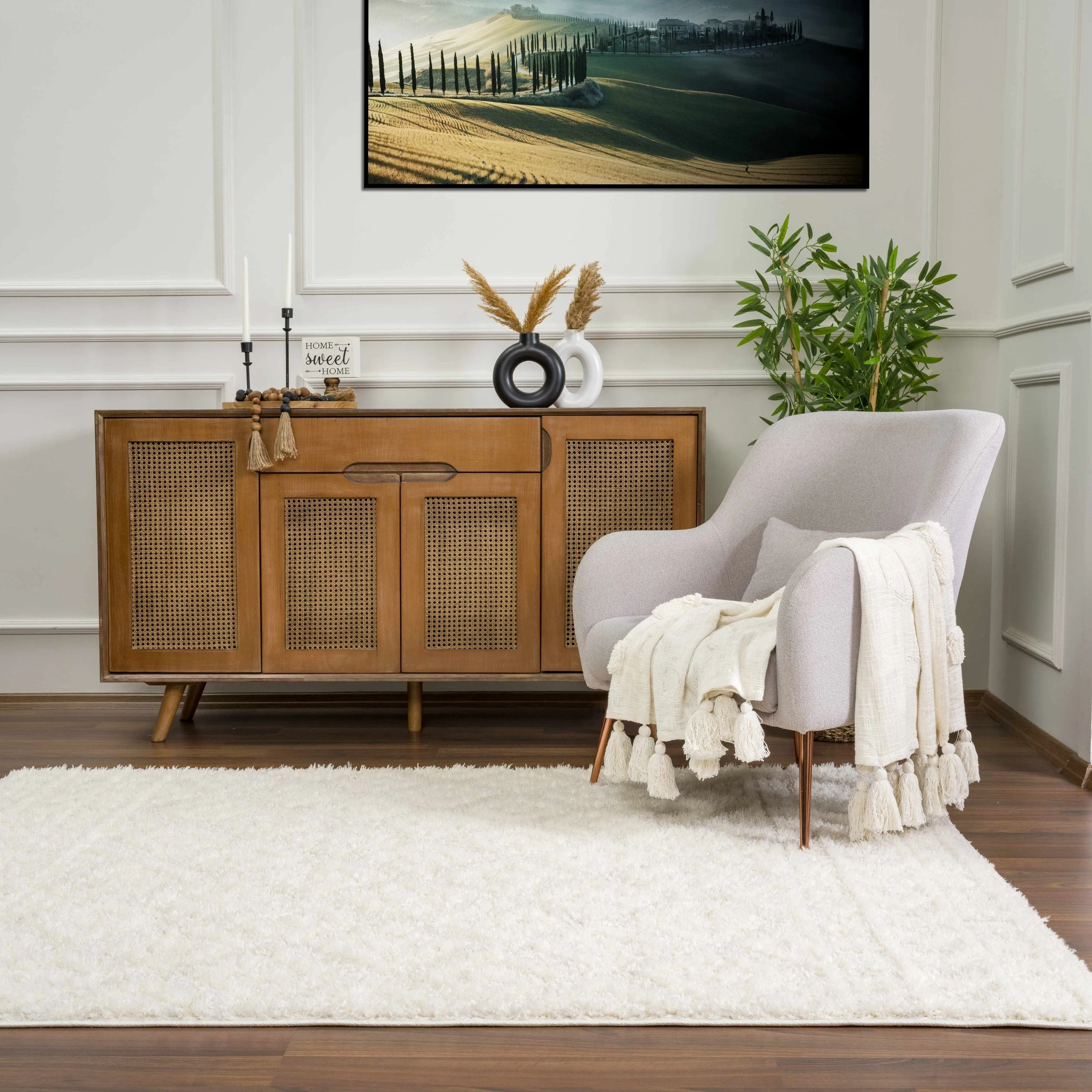 Tilos Moroccan Trellis Farmhouse Shag Area Rug