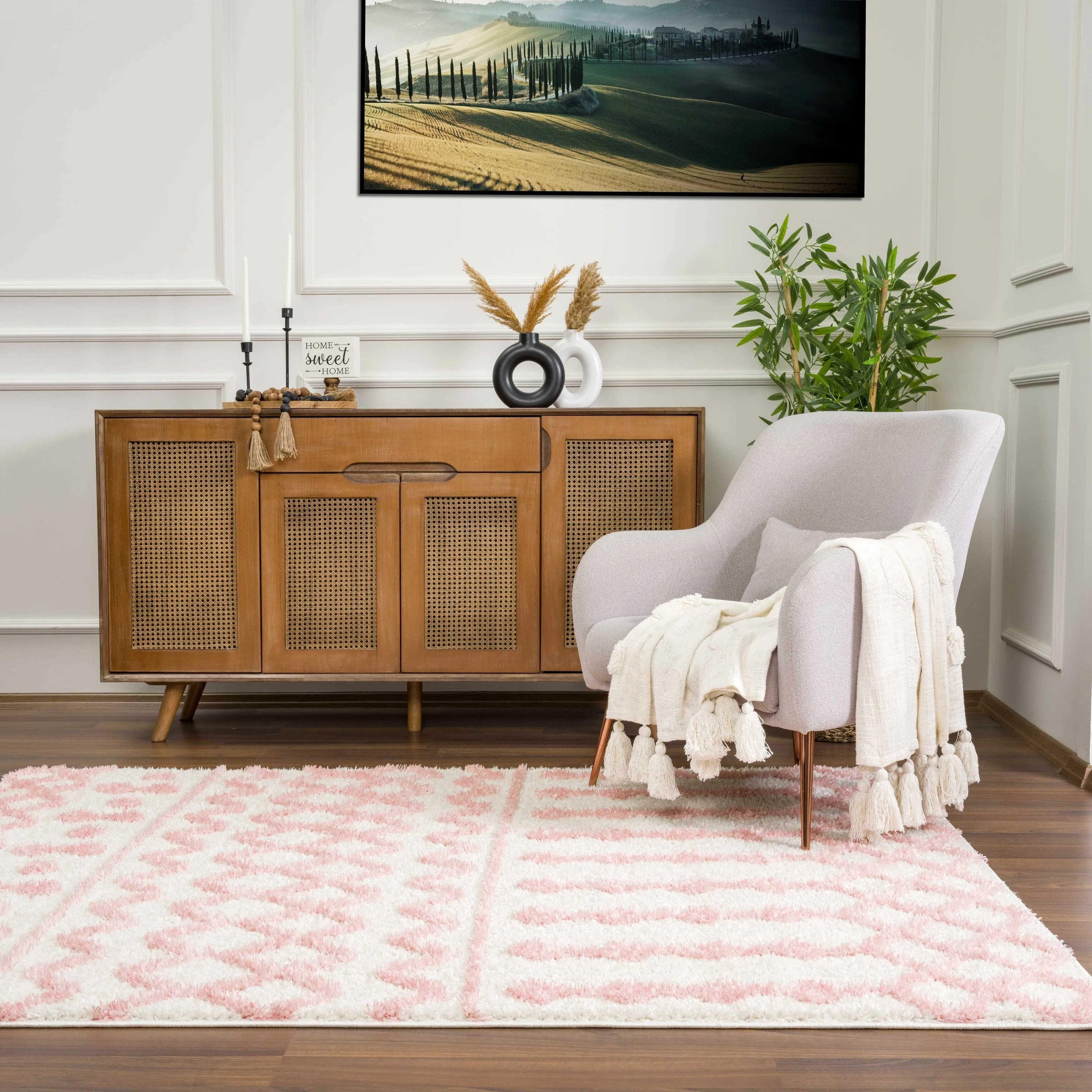 Tilos Moroccan Trellis Farmhouse Shag Area Rug