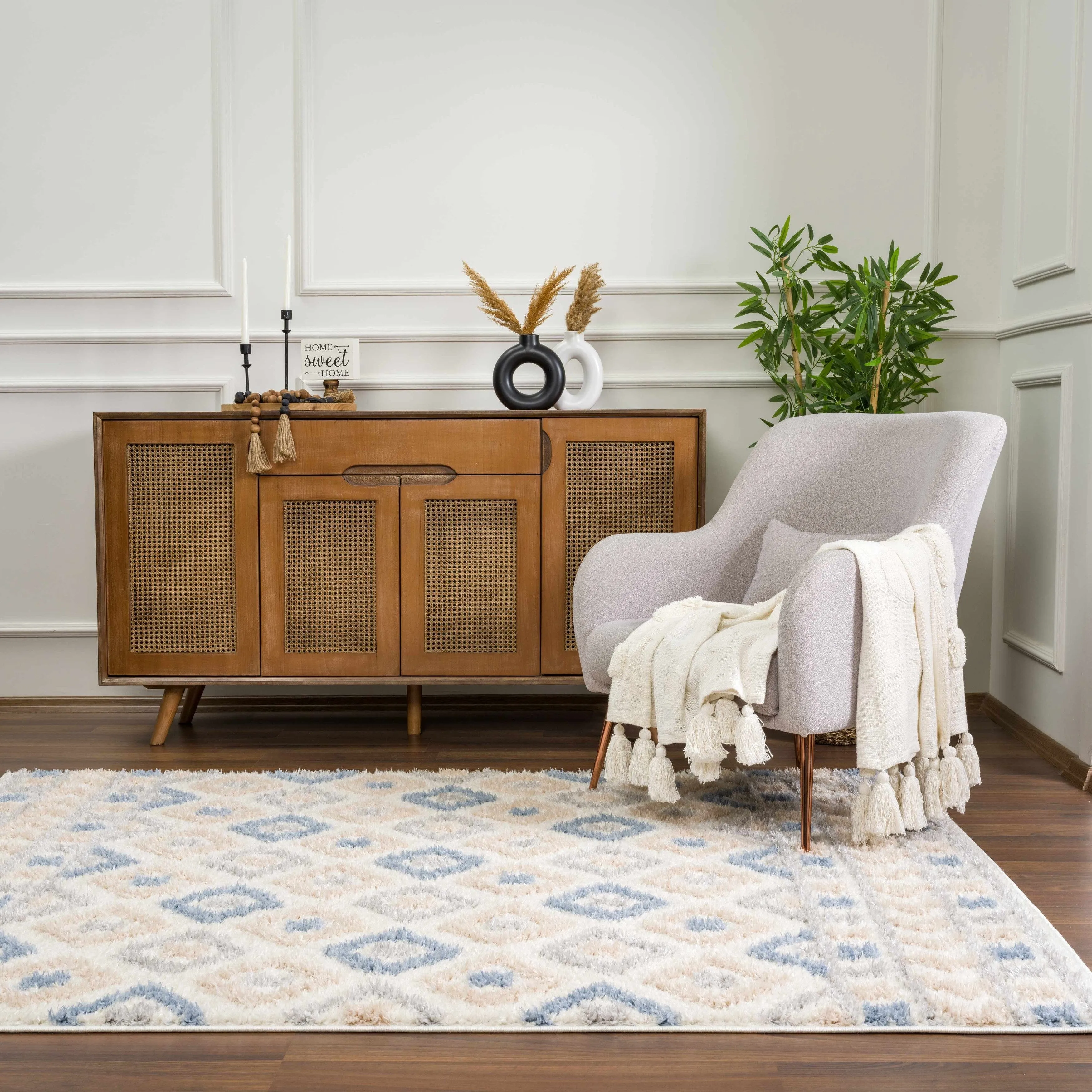 Tilos Moroccan Trellis Farmhouse Shag Area Rug