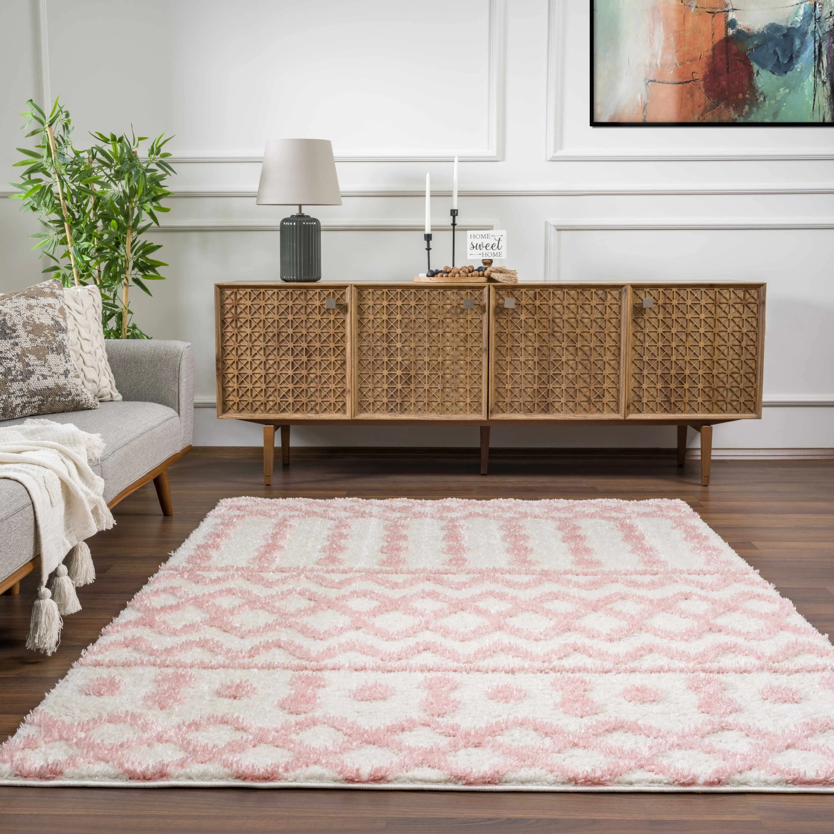 Tilos Moroccan Trellis Farmhouse Shag Area Rug