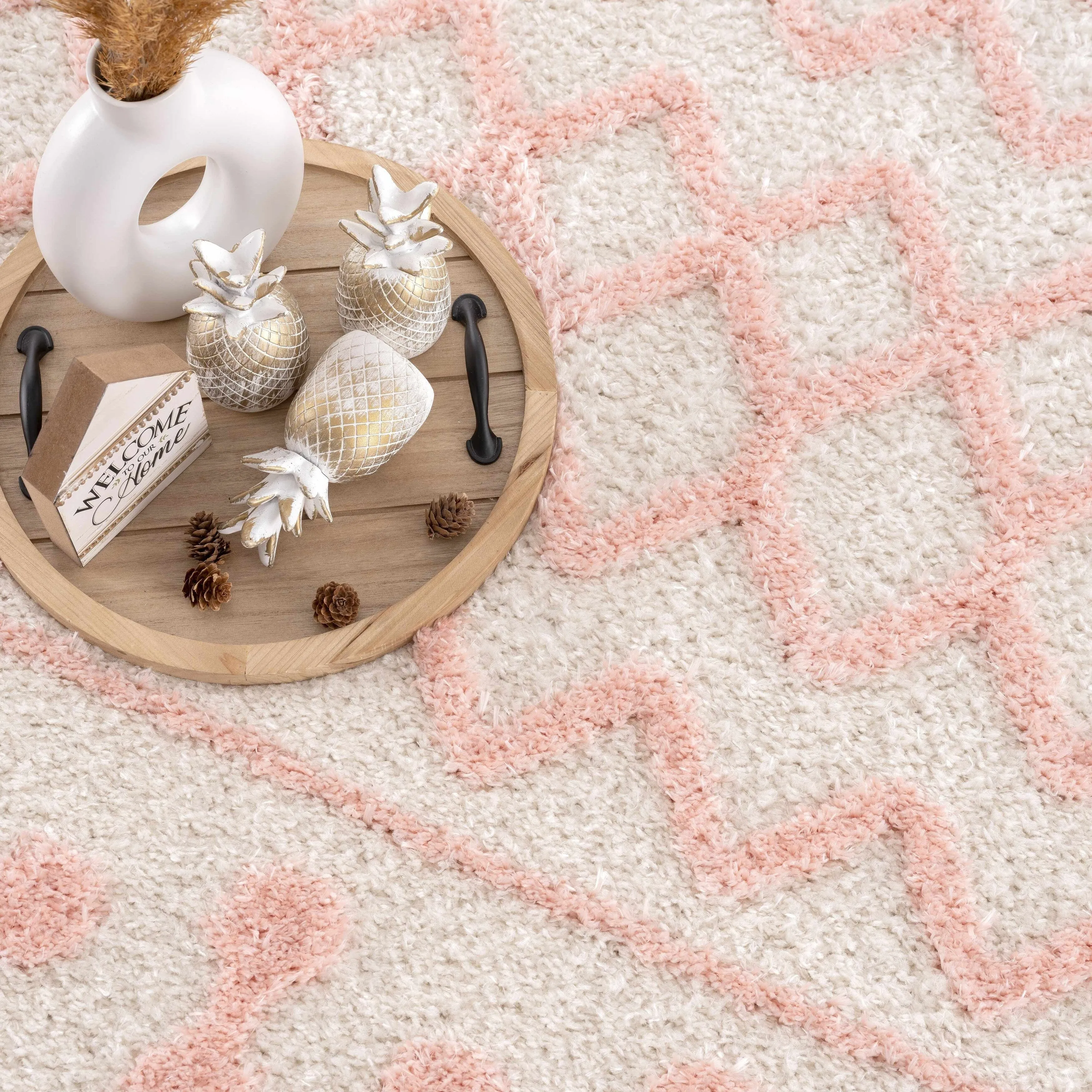 Tilos Moroccan Trellis Farmhouse Shag Area Rug