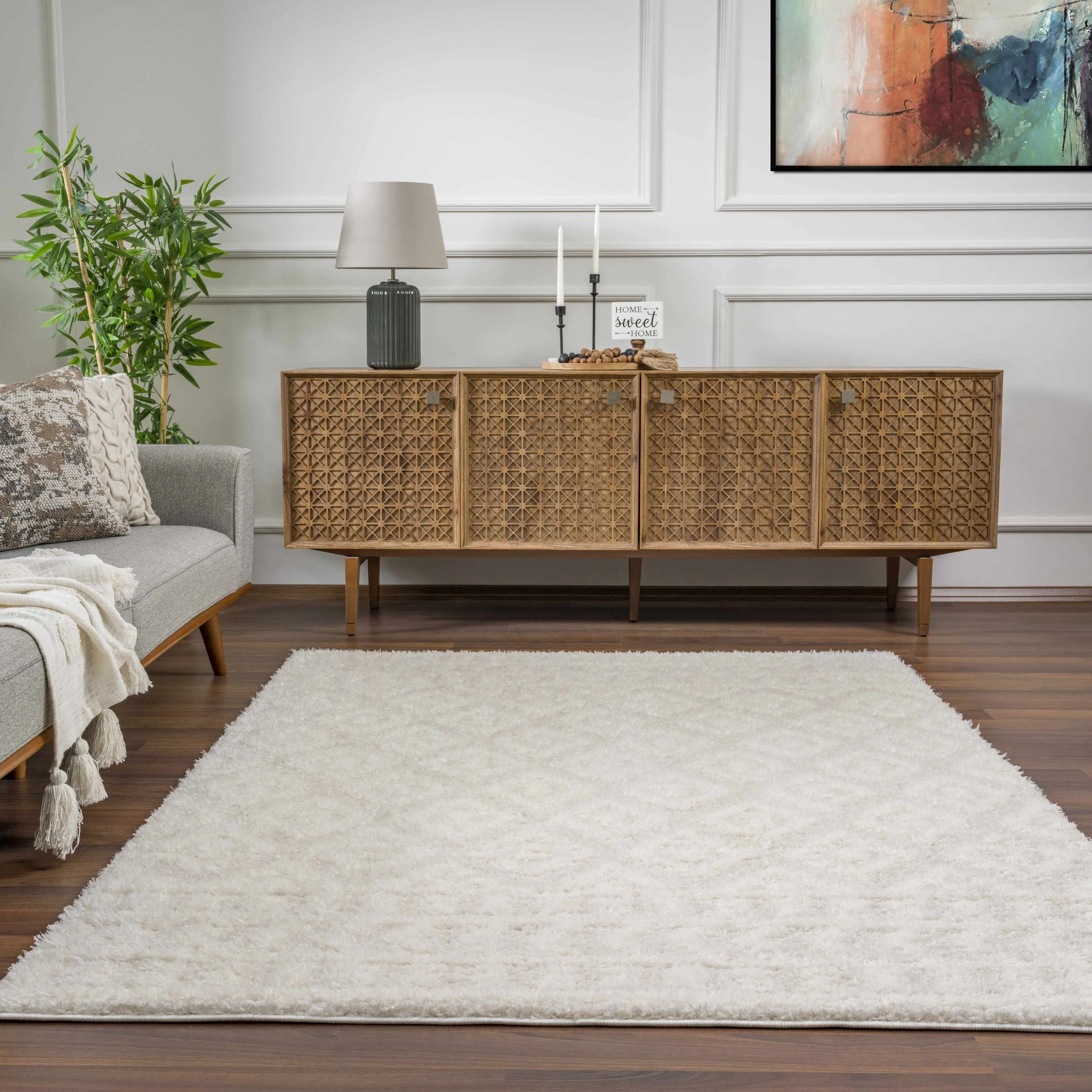 Tilos Moroccan Trellis Farmhouse Shag Area Rug