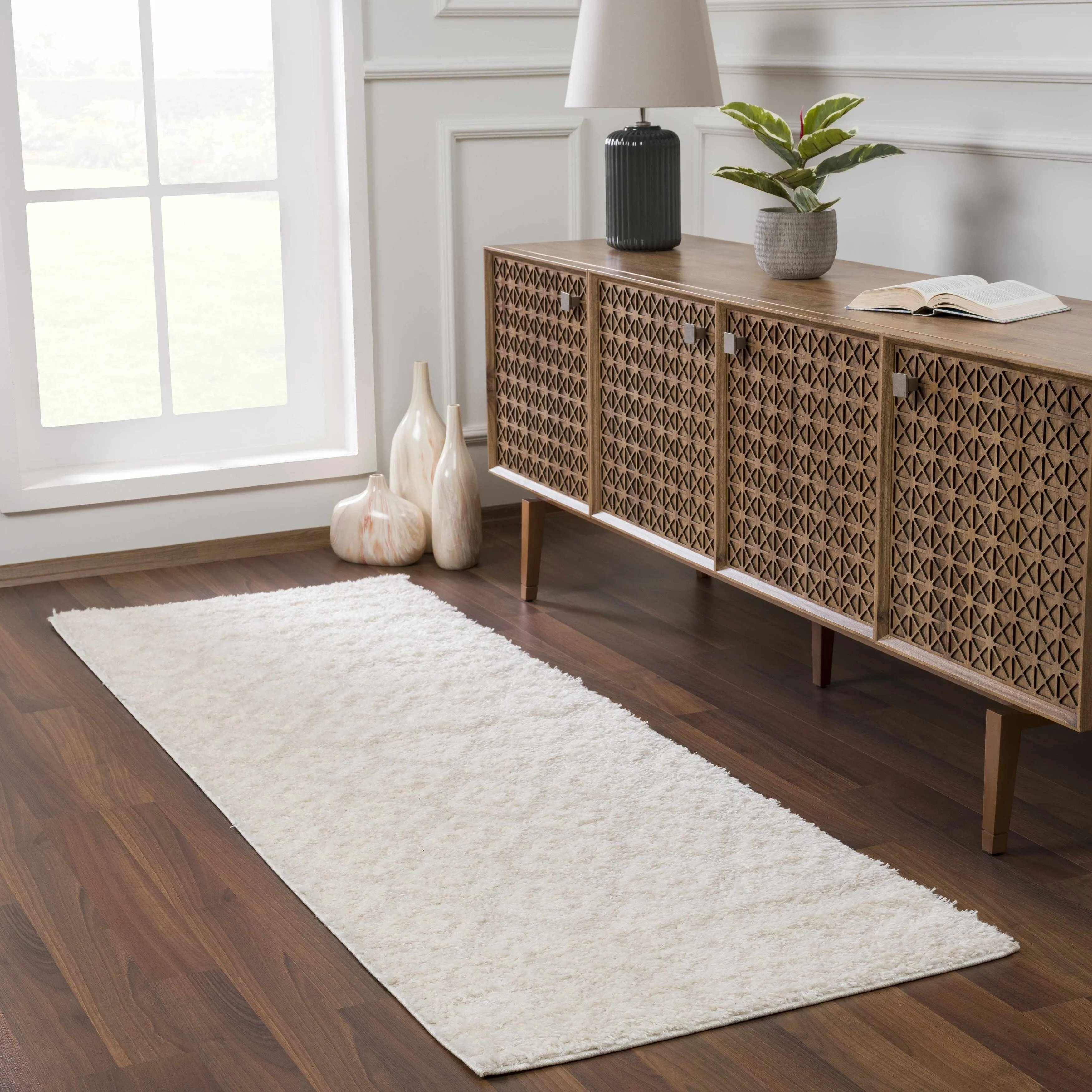 Tilos Moroccan Trellis Farmhouse Shag Area Rug