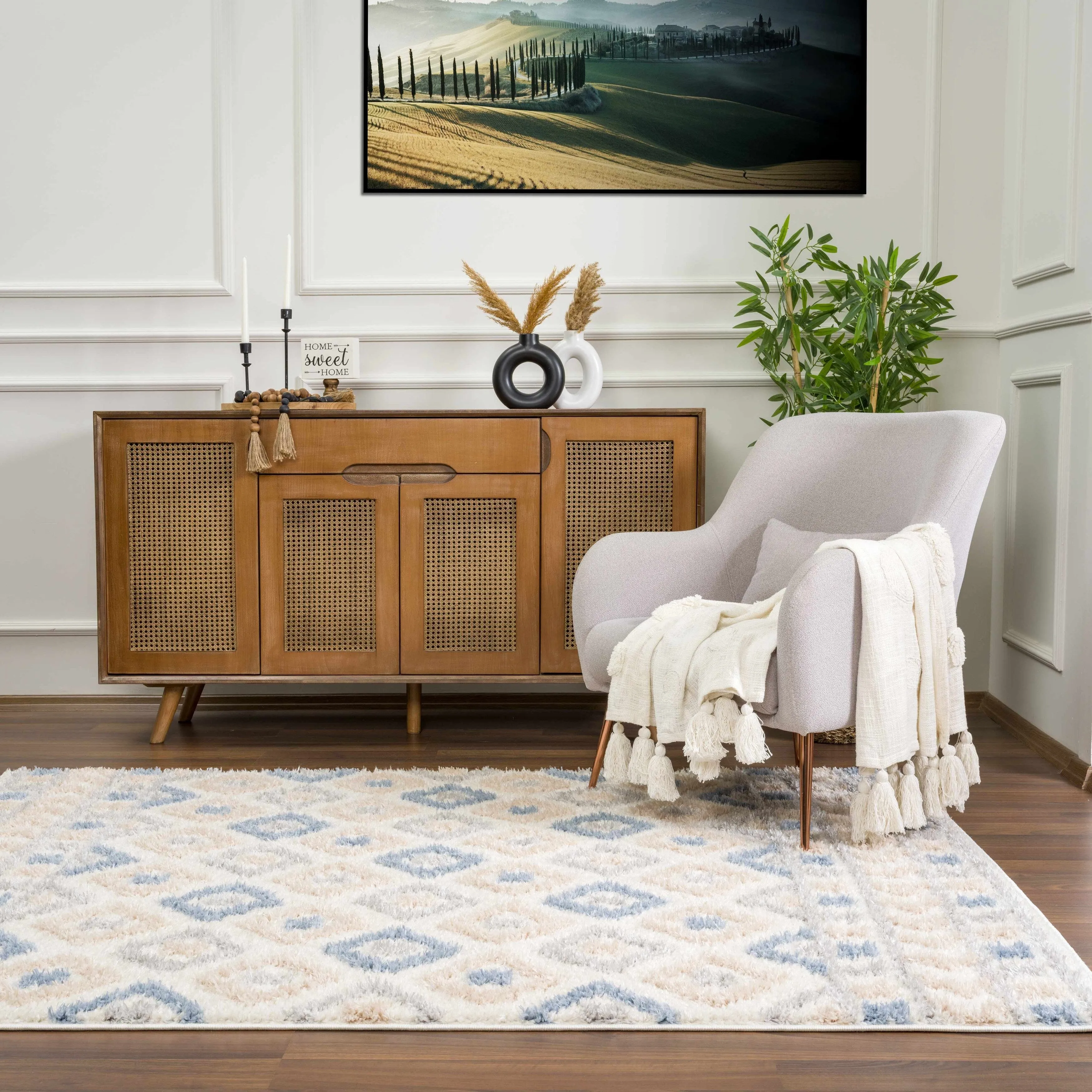 Tilos Moroccan Trellis Farmhouse Shag Area Rug