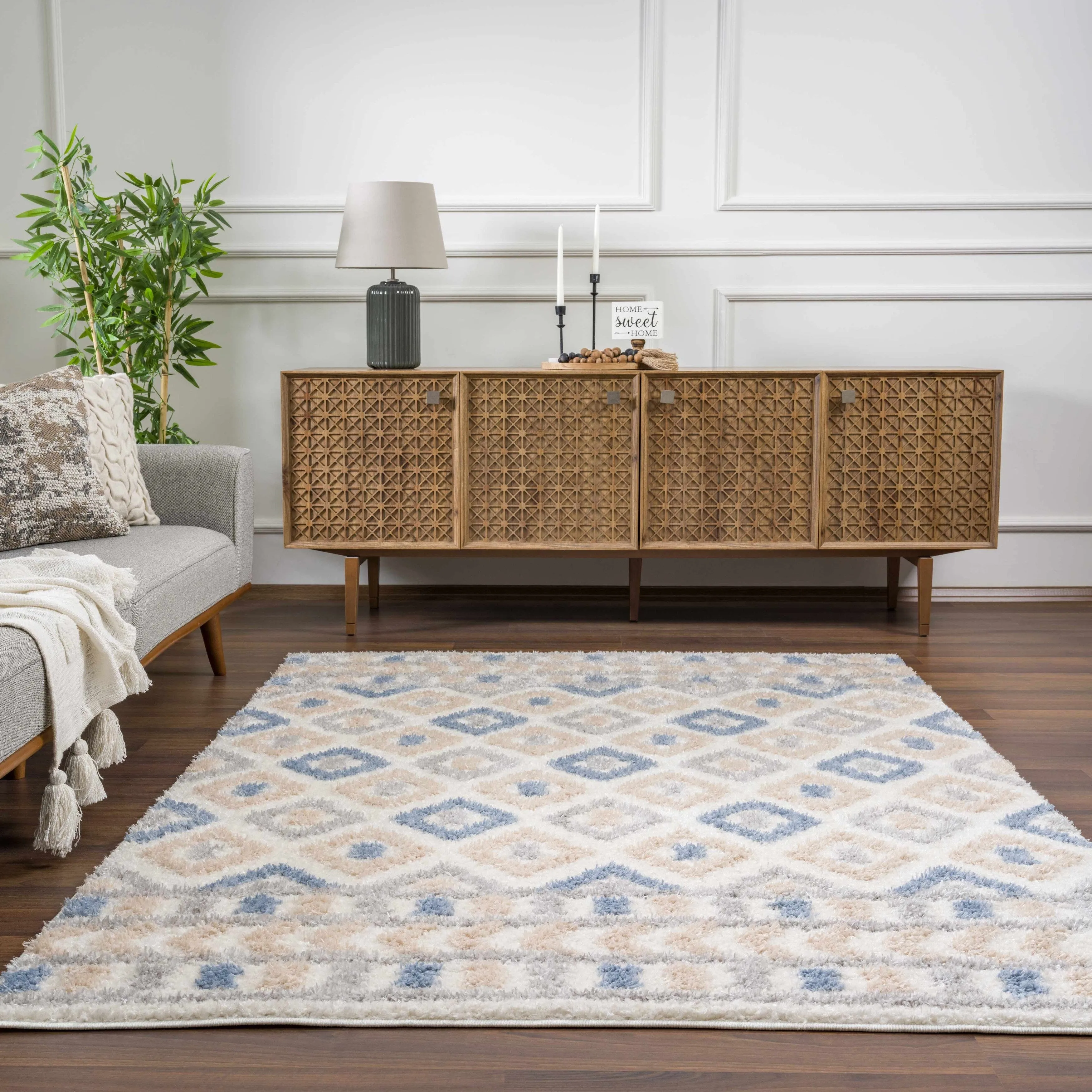 Tilos Moroccan Trellis Farmhouse Shag Area Rug