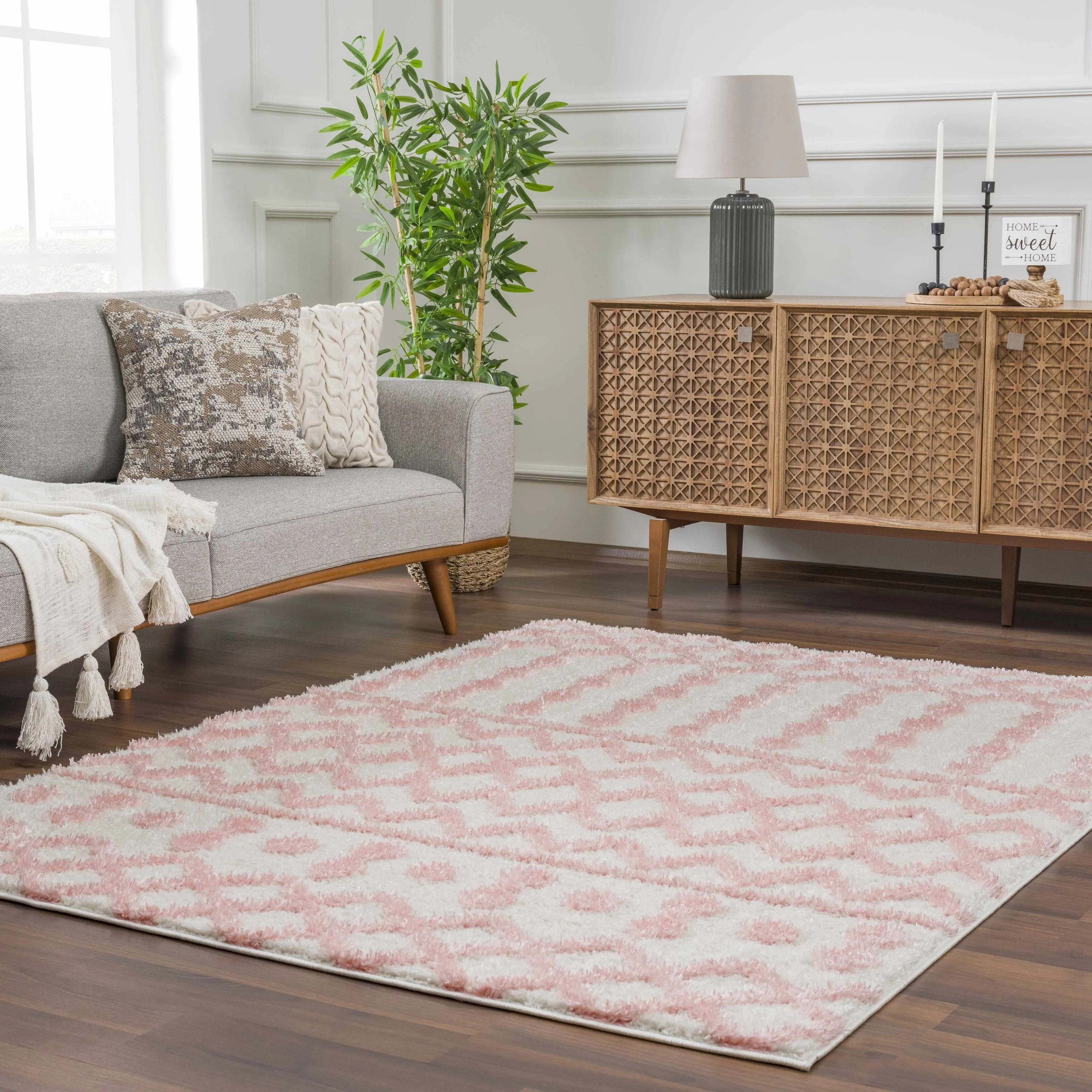 Tilos Moroccan Trellis Farmhouse Shag Area Rug