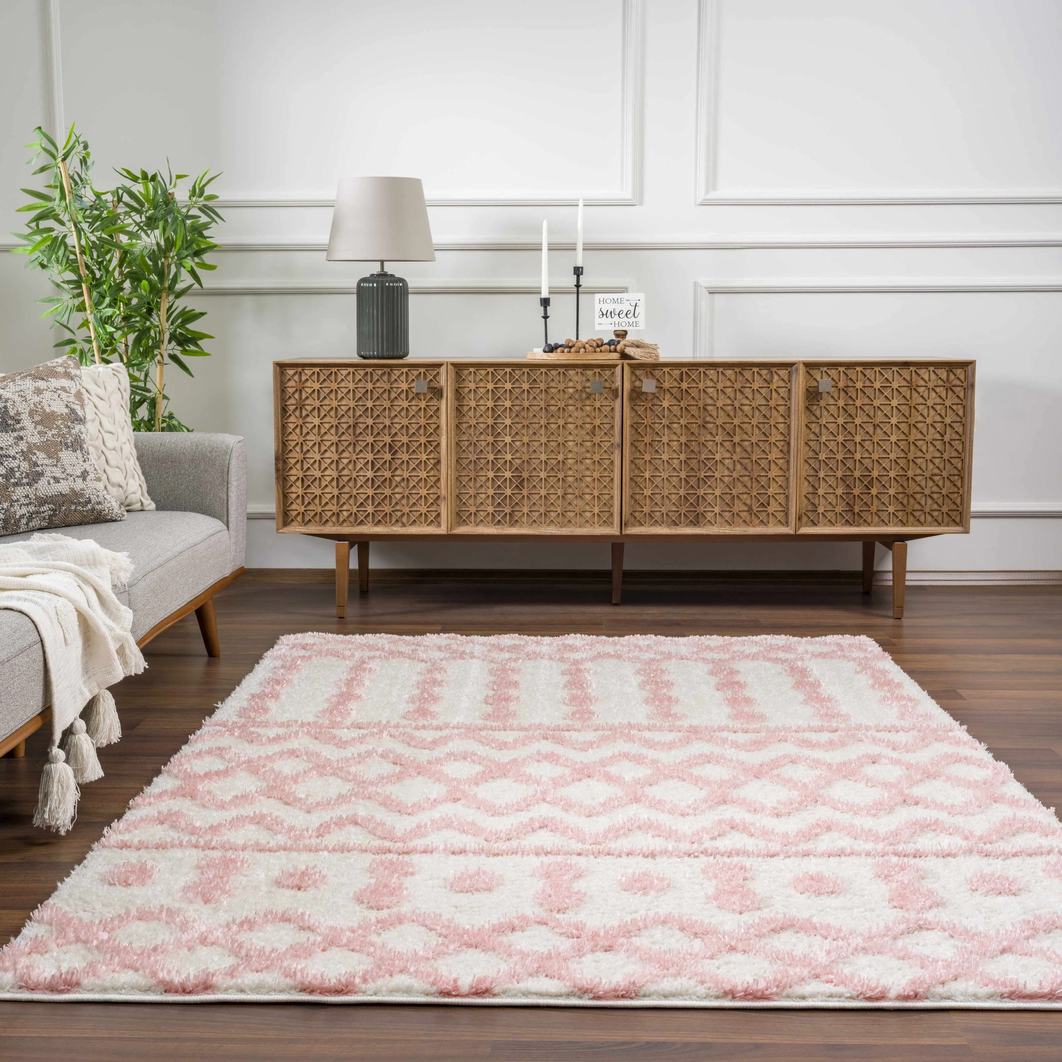 Tilos Moroccan Trellis Farmhouse Shag Area Rug