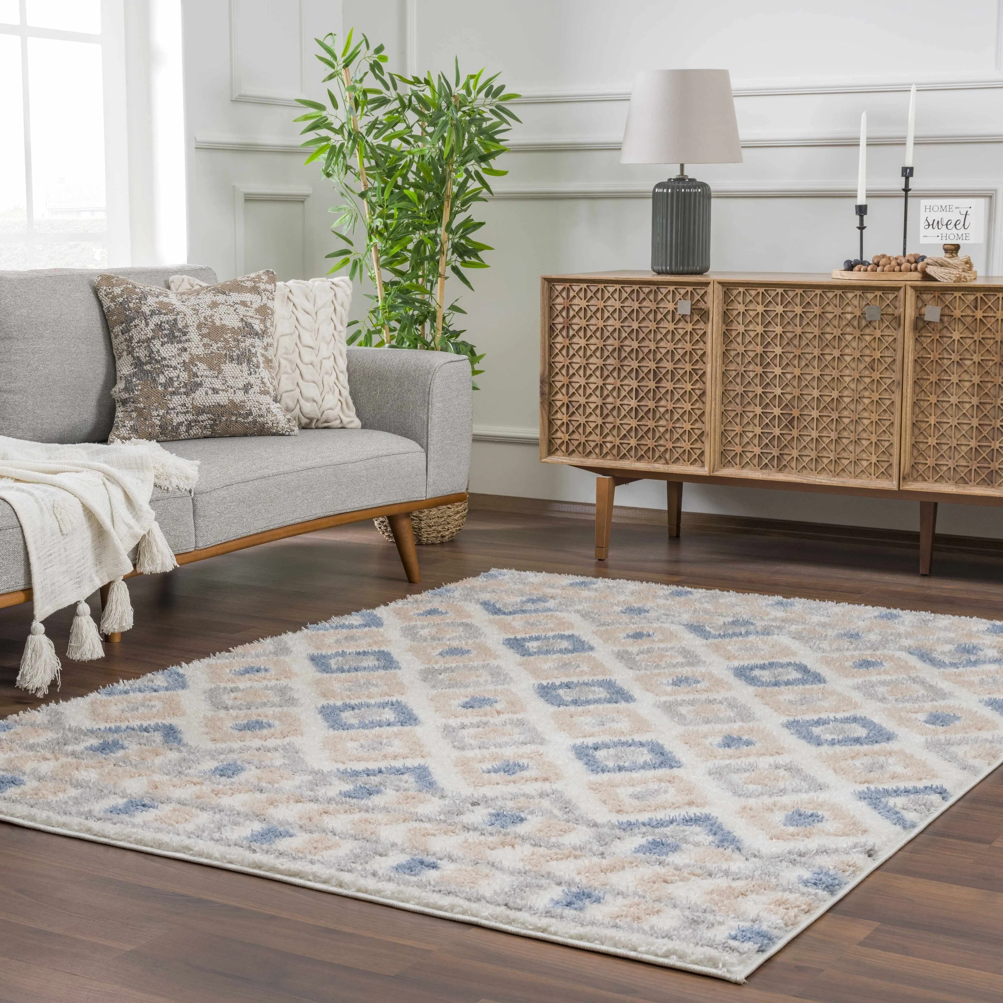 Tilos Moroccan Trellis Farmhouse Shag Area Rug
