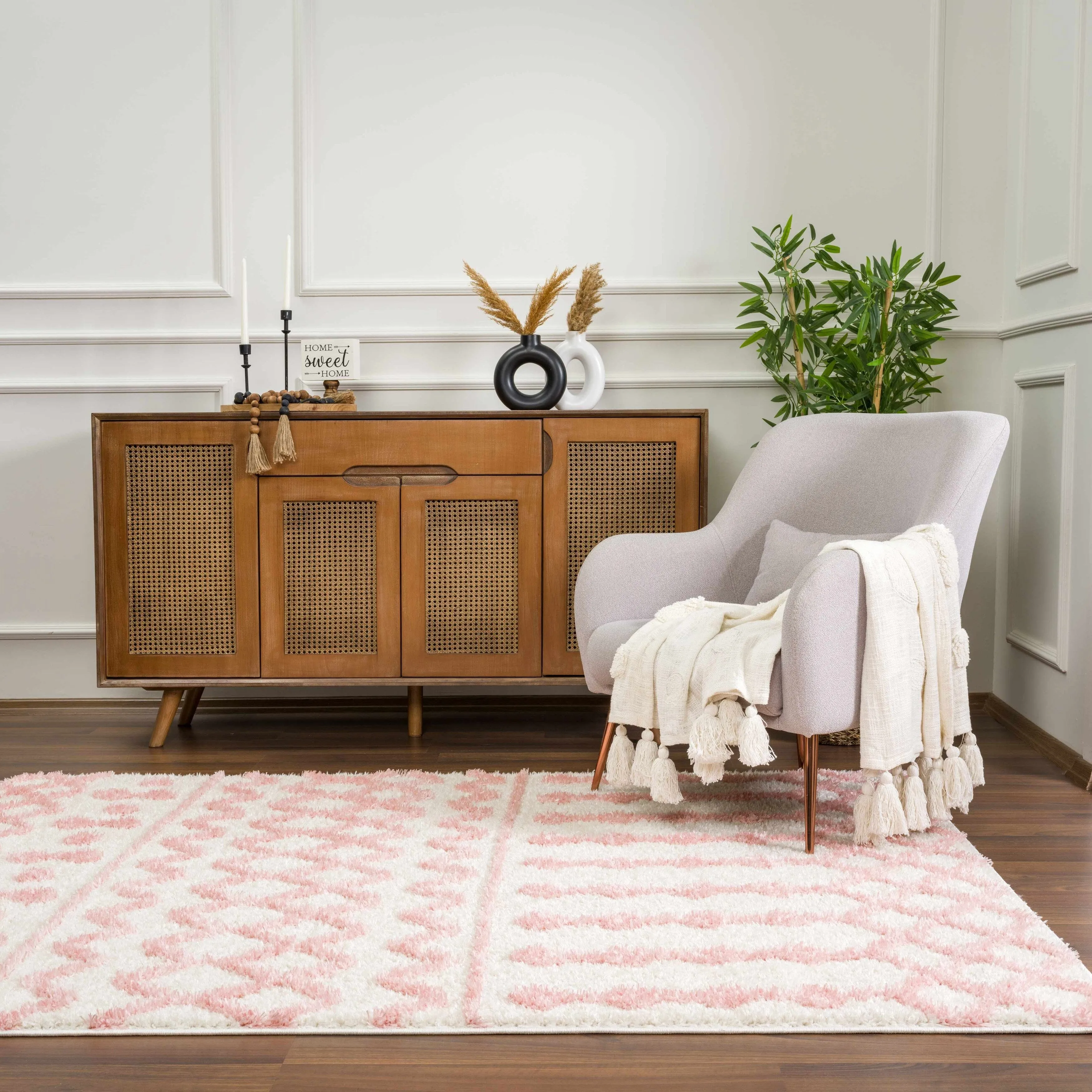 Tilos Moroccan Trellis Farmhouse Shag Area Rug