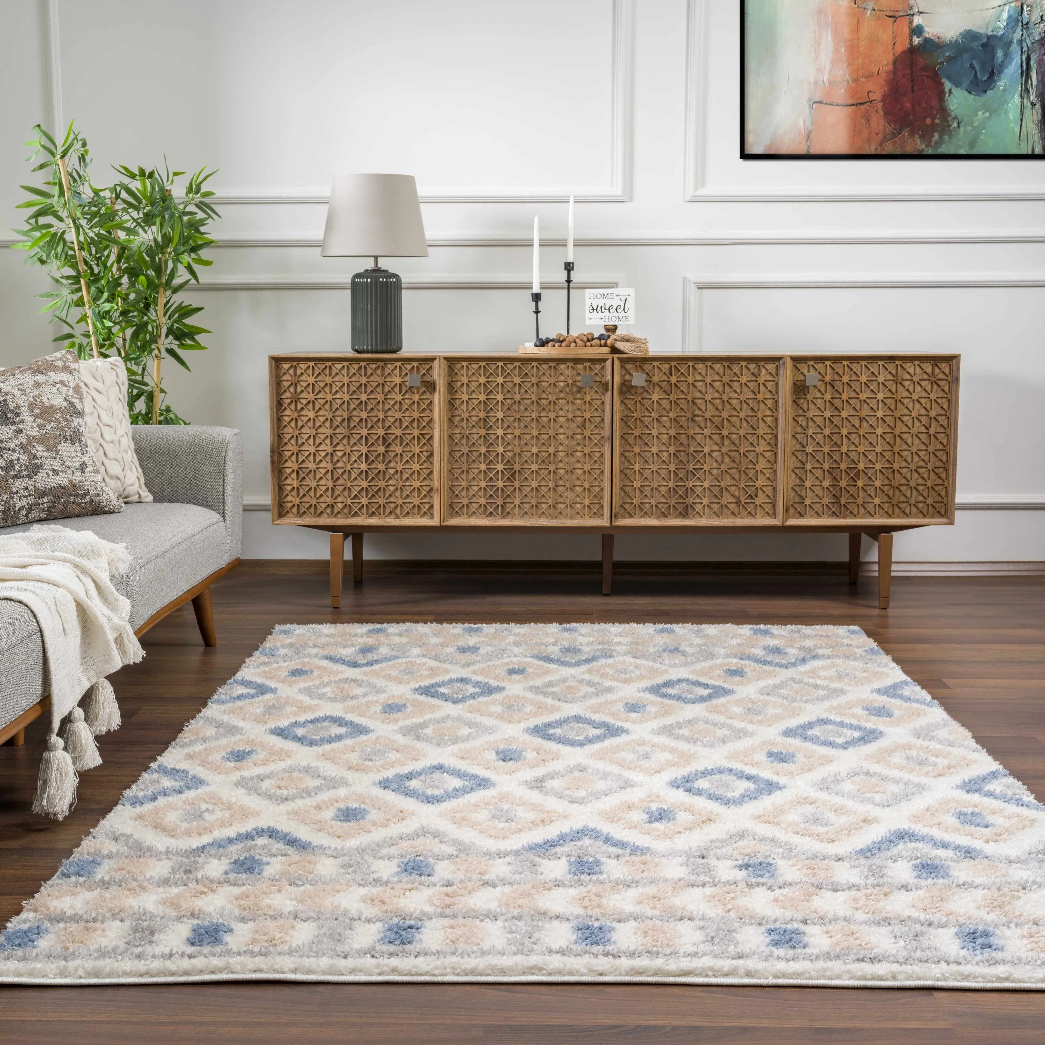 Tilos Moroccan Trellis Farmhouse Shag Area Rug