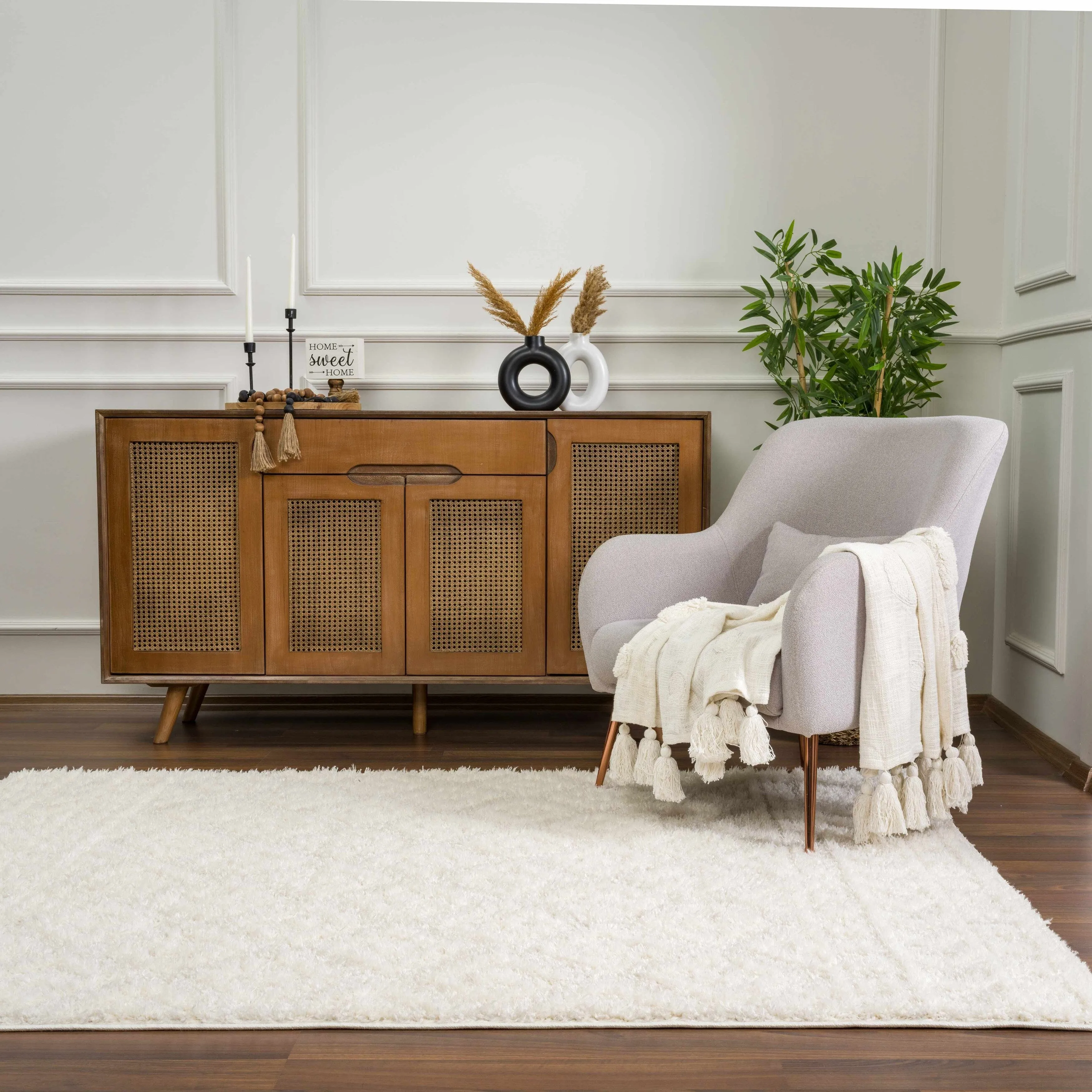Tilos Moroccan Trellis Farmhouse Shag Area Rug