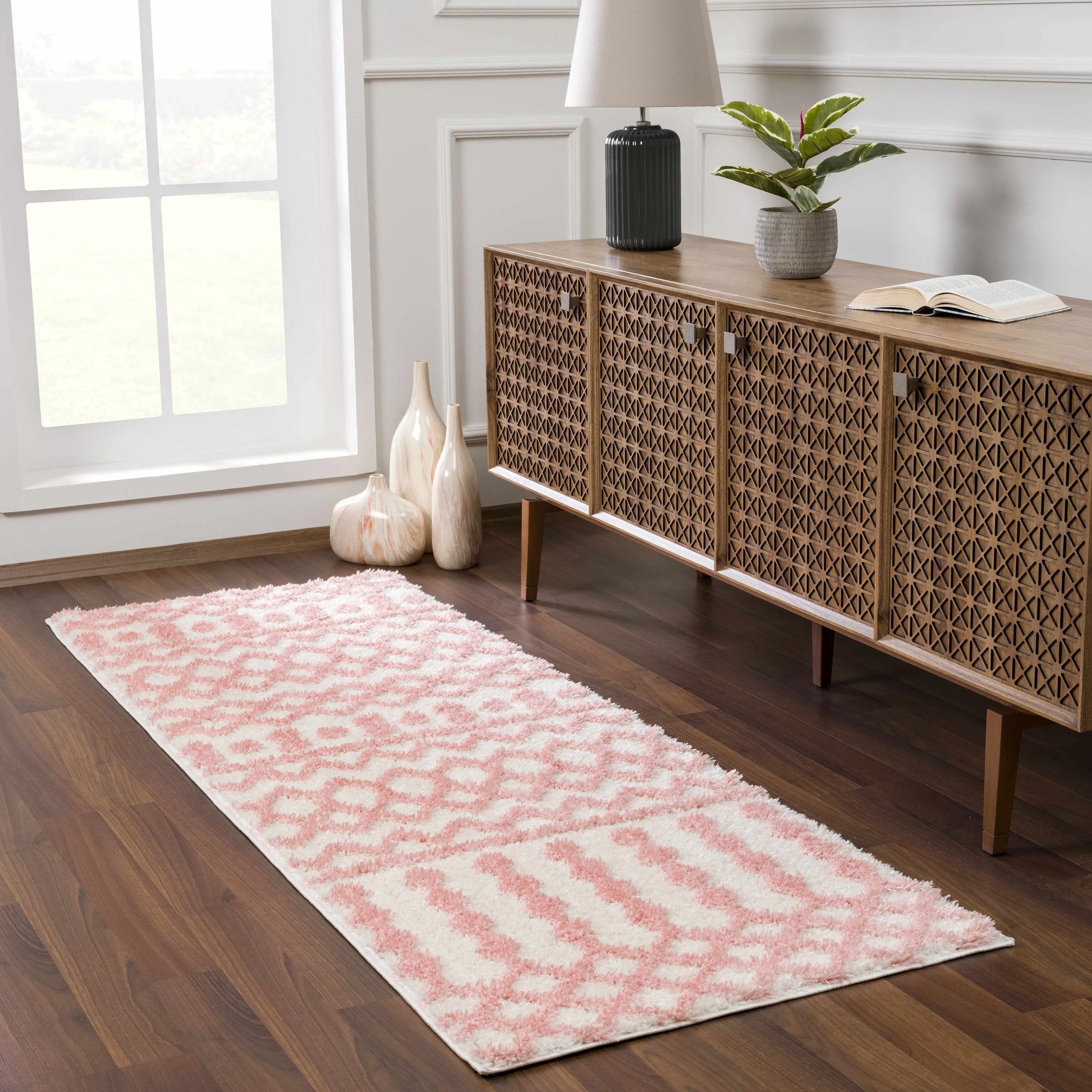 Tilos Moroccan Trellis Farmhouse Shag Area Rug