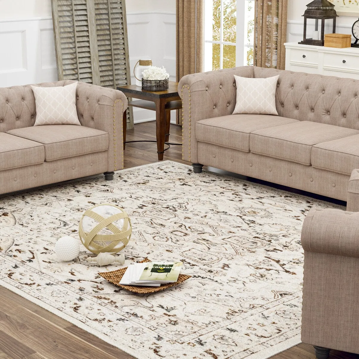 Traditional Cream/Beige Oriental Area Rug