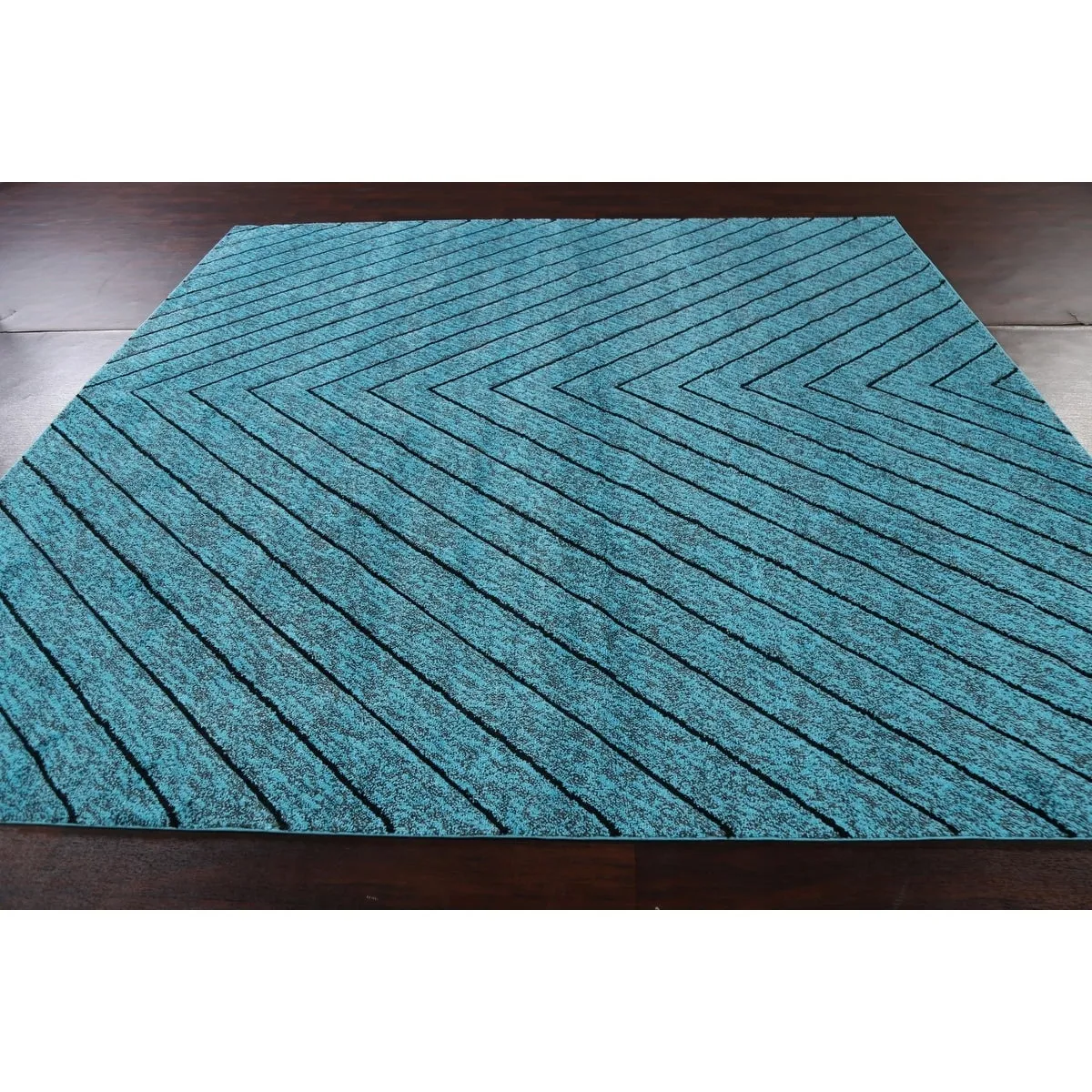 Turquoise Blue Chevron Style Transitional Turkish Rug Oriental Carpet