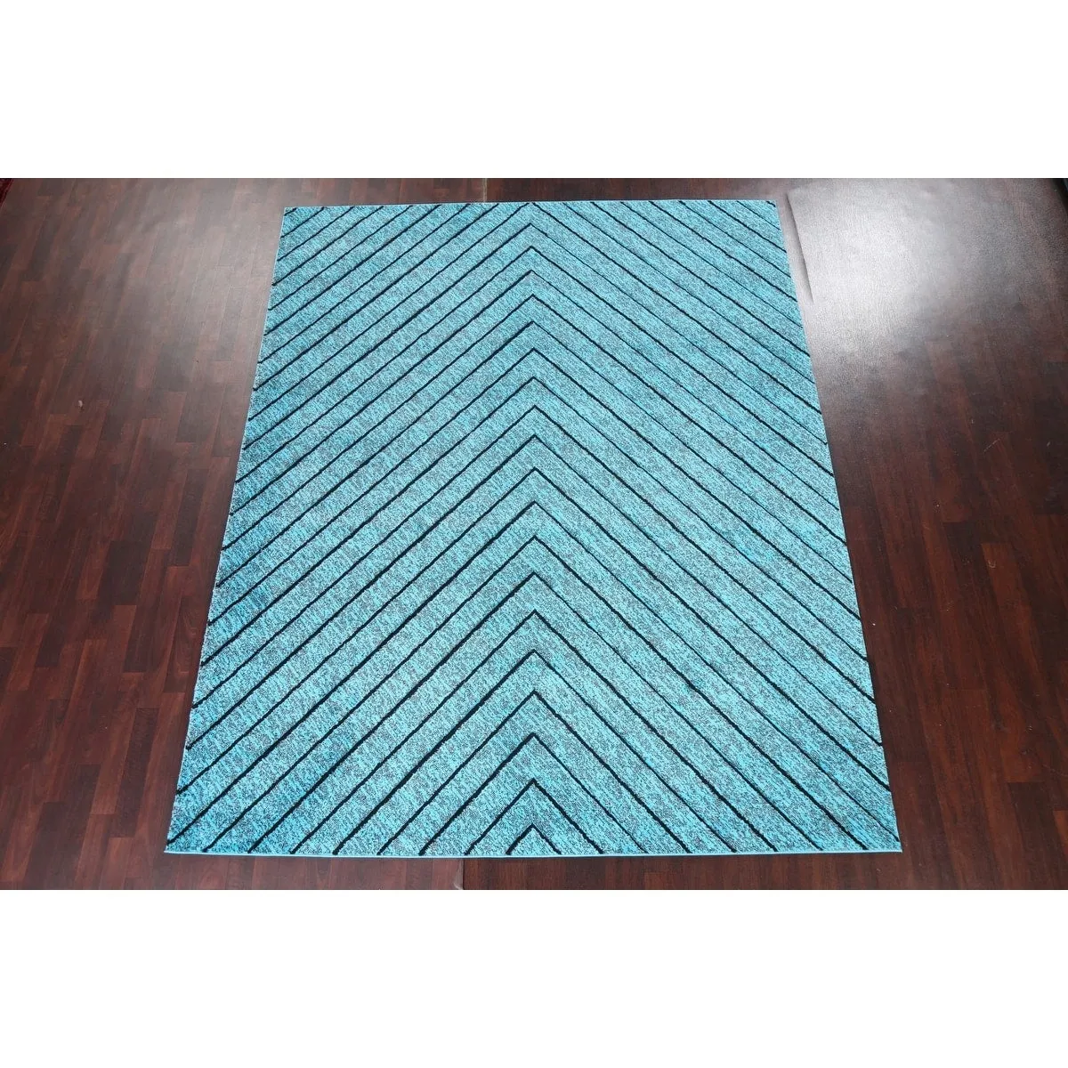 Turquoise Blue Chevron Style Transitional Turkish Rug Oriental Carpet