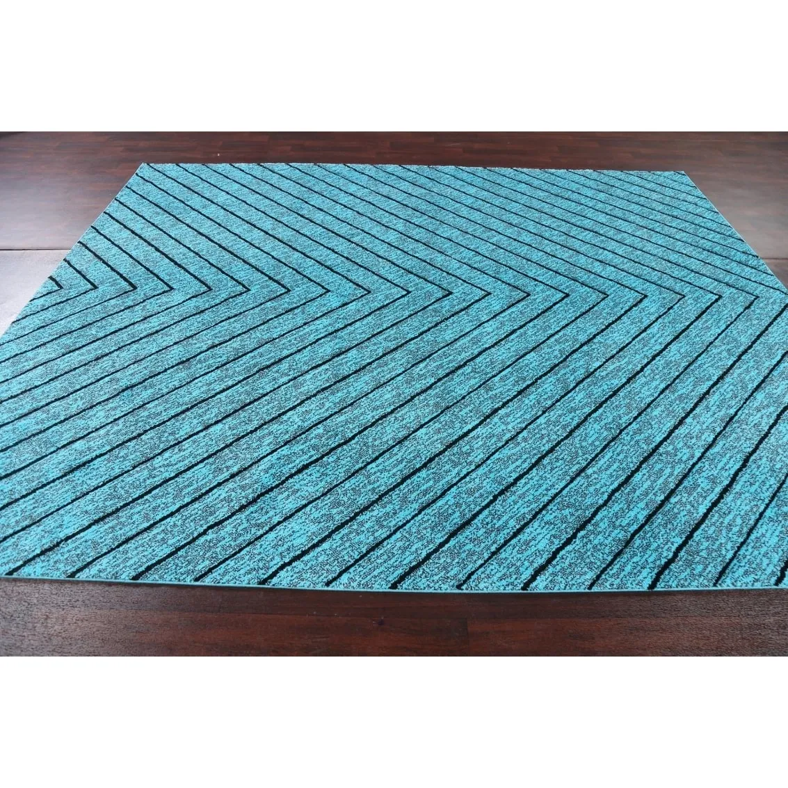 Turquoise Blue Chevron Style Transitional Turkish Rug Oriental Carpet