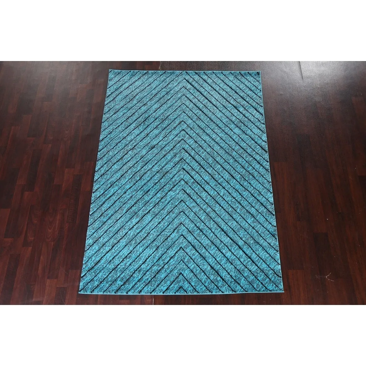 Turquoise Blue Chevron Style Transitional Turkish Rug Oriental Carpet