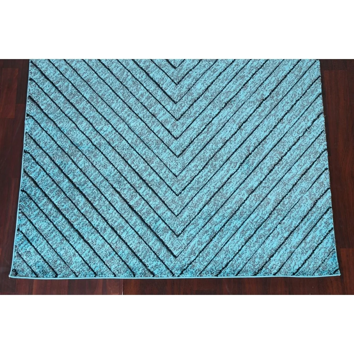 Turquoise Blue Chevron Style Transitional Turkish Rug Oriental Carpet