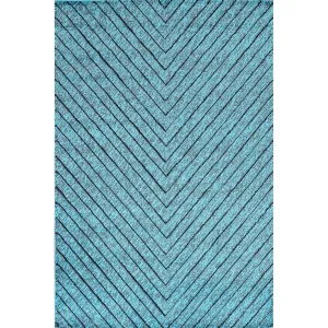 Turquoise Blue Chevron Style Transitional Turkish Rug Oriental Carpet