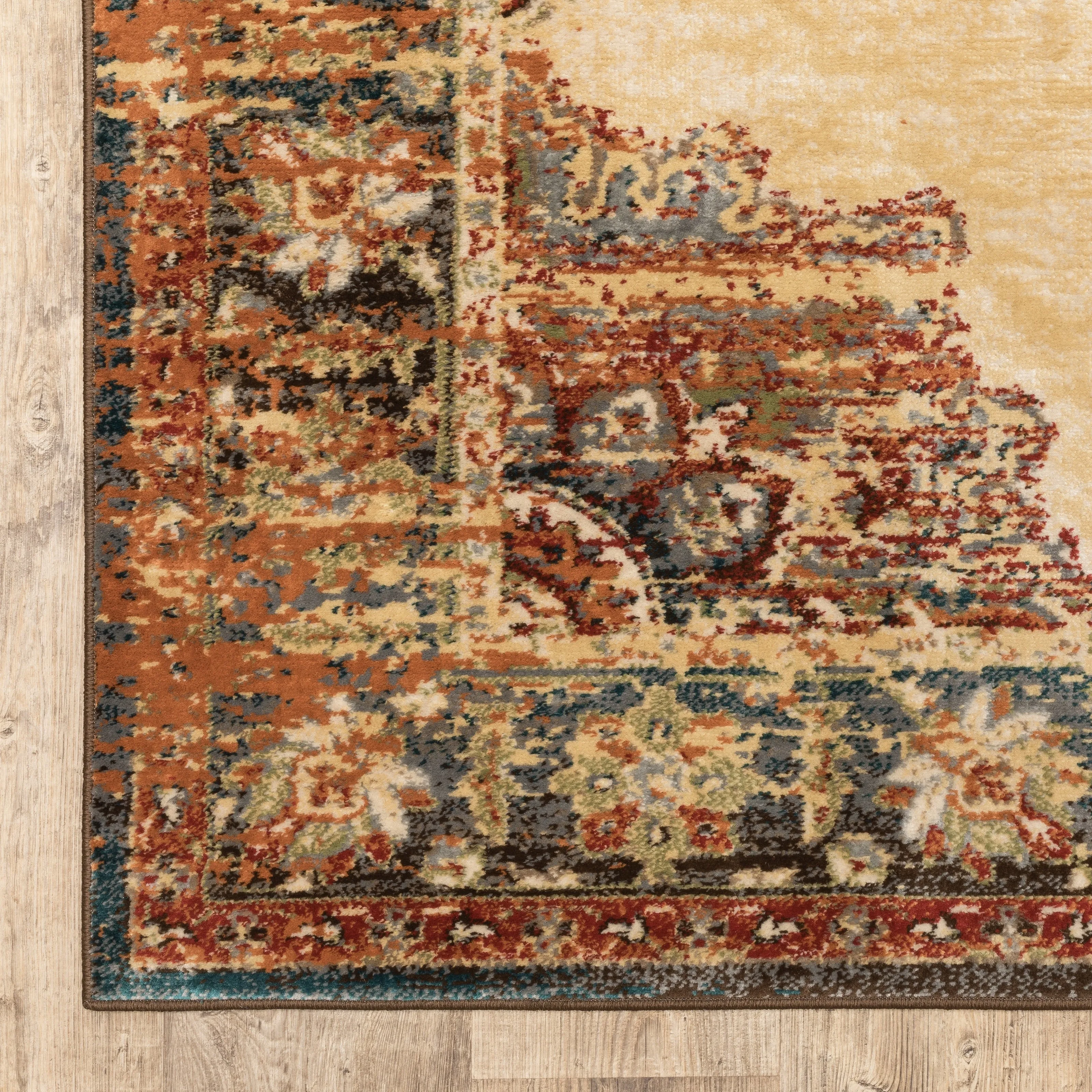 Vista Home Assen Goldtone/Orange Starburst Medallion Area Rug