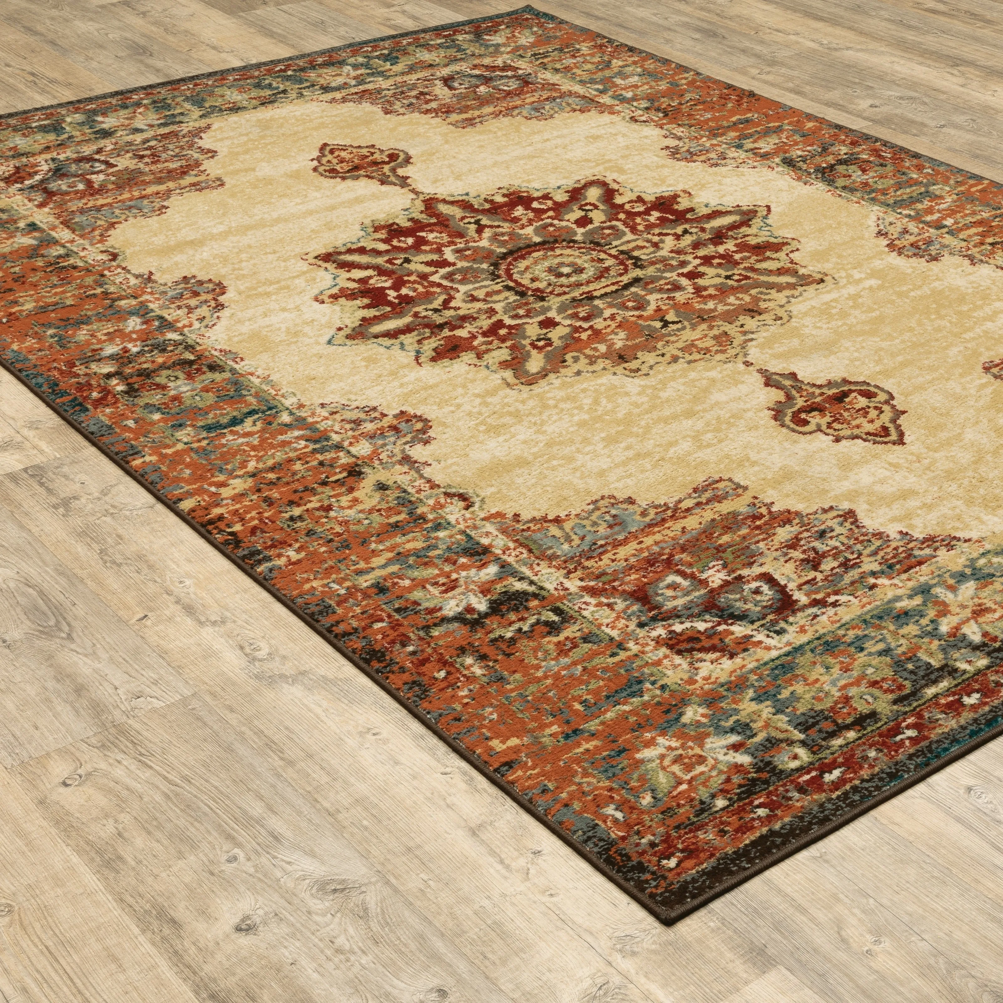 Vista Home Assen Goldtone/Orange Starburst Medallion Area Rug