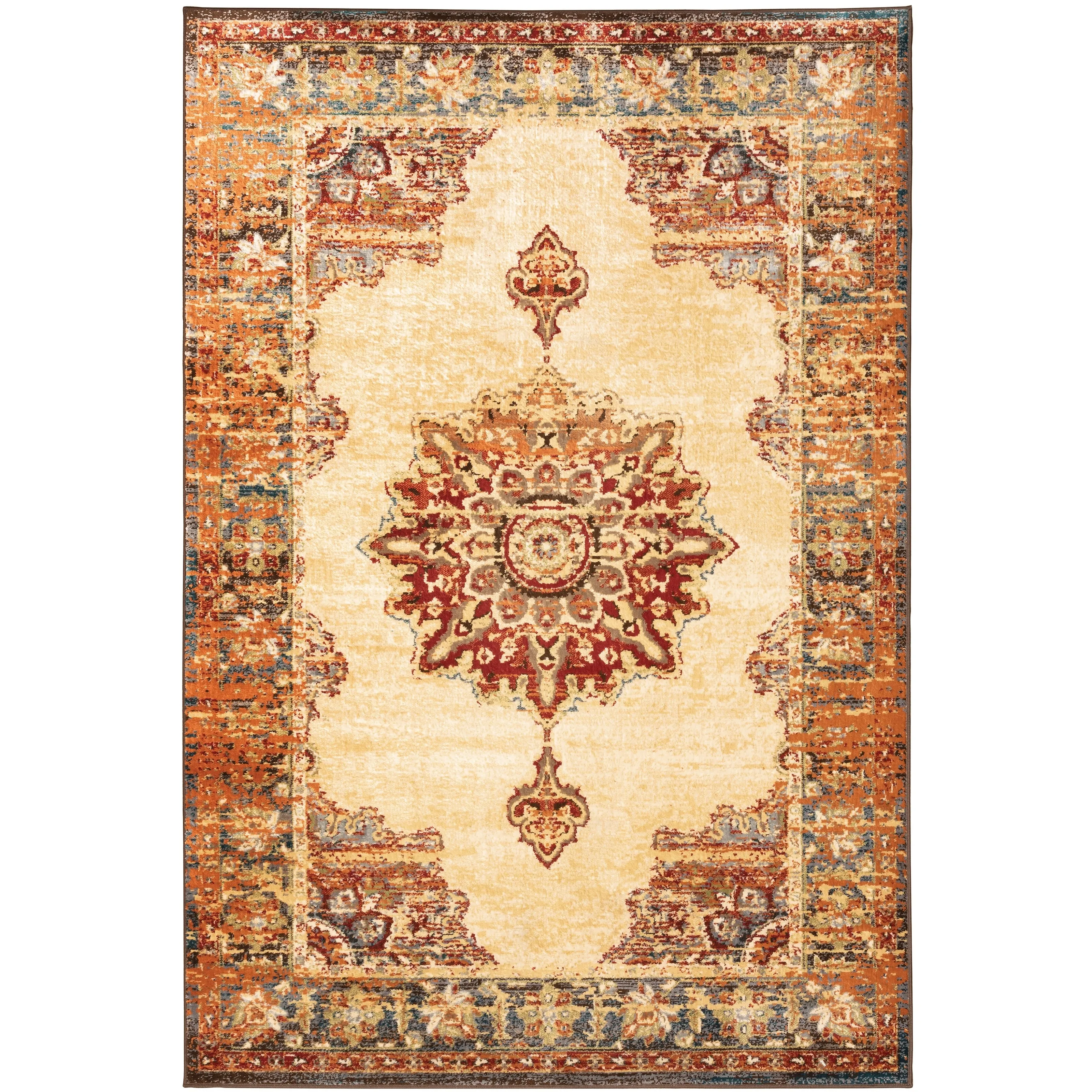 Vista Home Assen Goldtone/Orange Starburst Medallion Area Rug