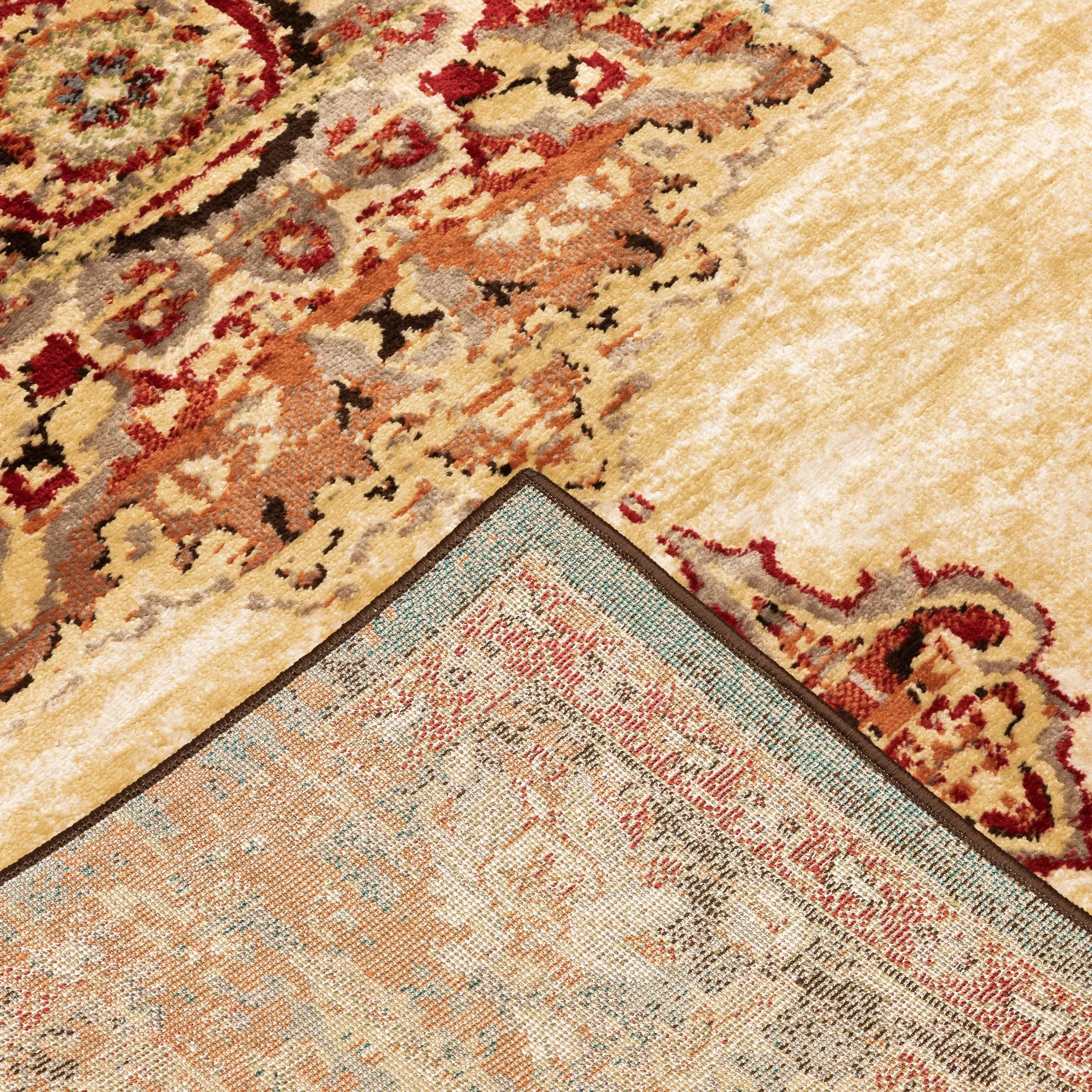 Vista Home Assen Goldtone/Orange Starburst Medallion Area Rug