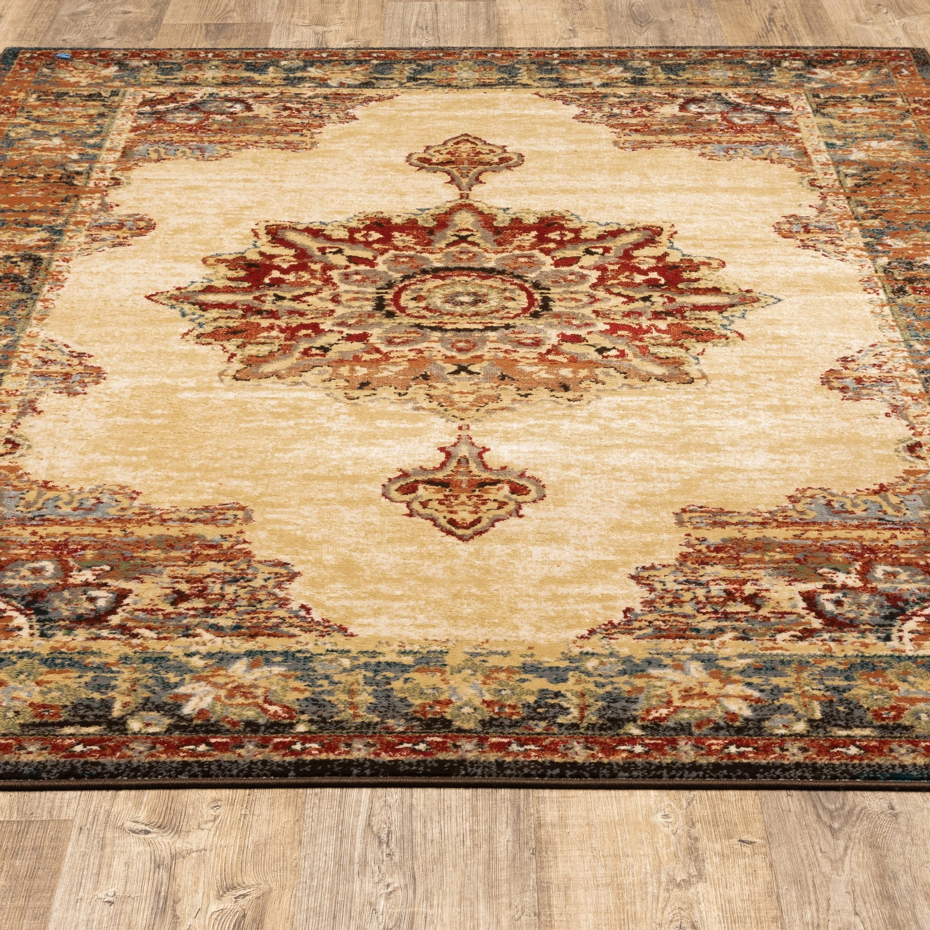 Vista Home Assen Goldtone/Orange Starburst Medallion Area Rug