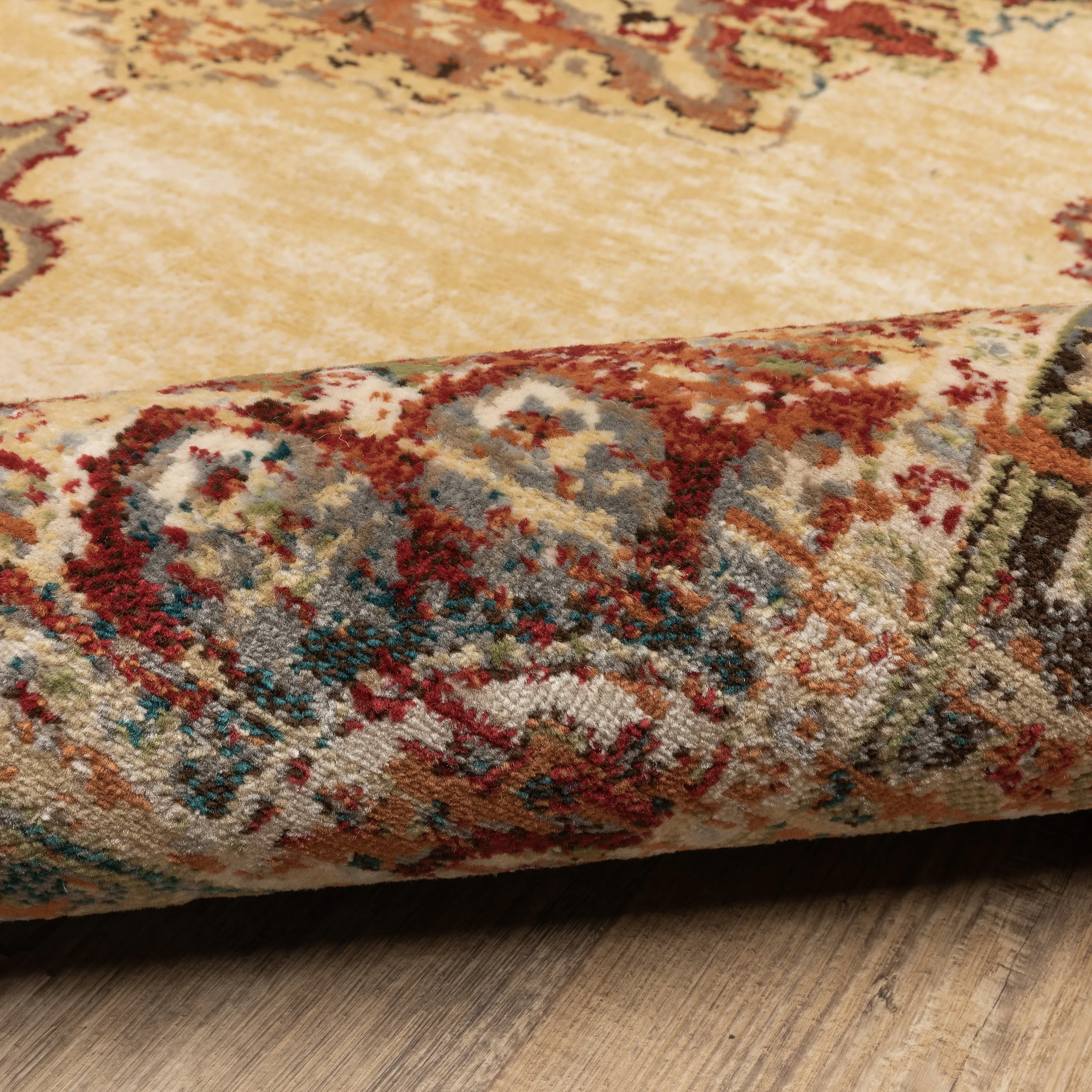 Vista Home Assen Goldtone/Orange Starburst Medallion Area Rug