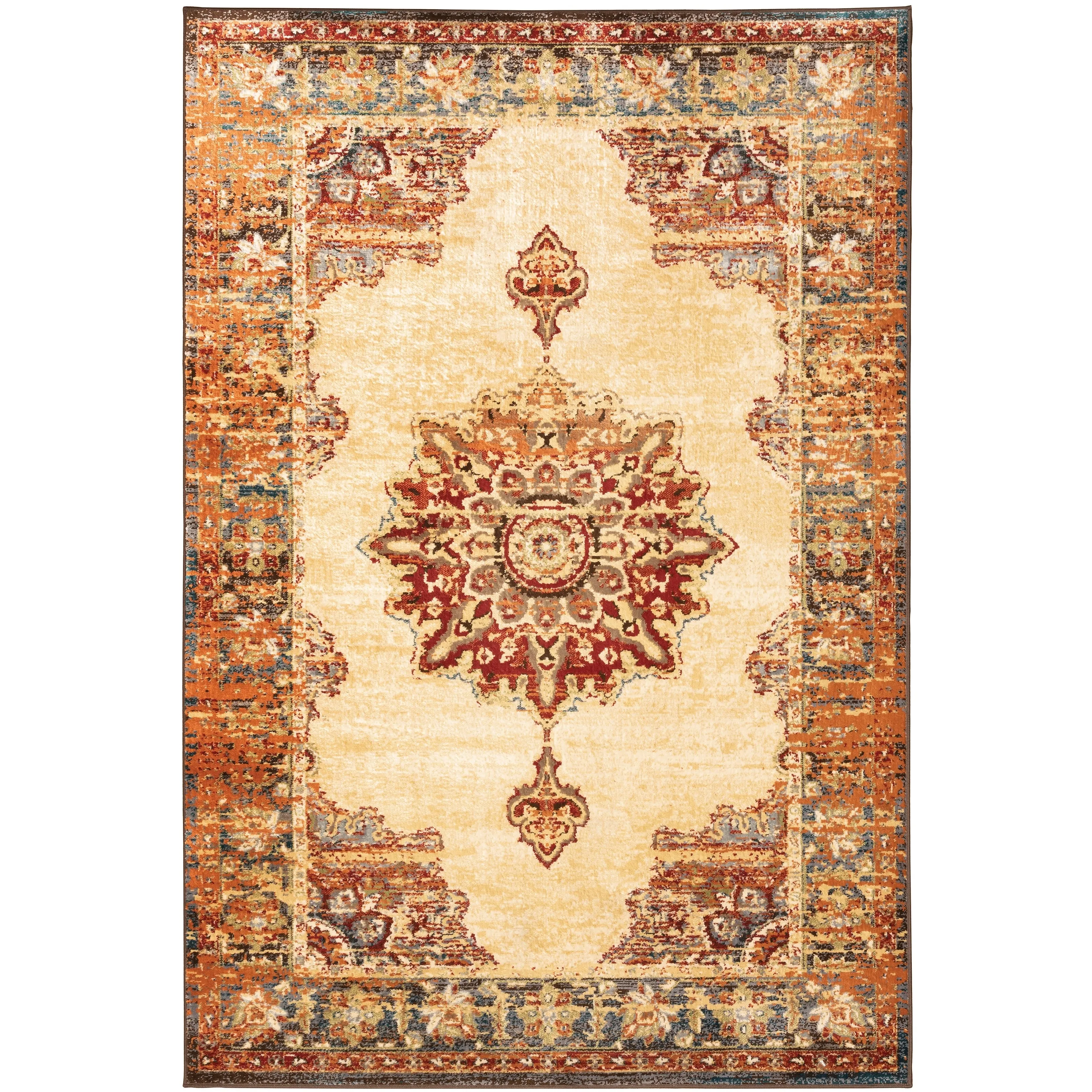 Vista Home Assen Goldtone/Orange Starburst Medallion Area Rug