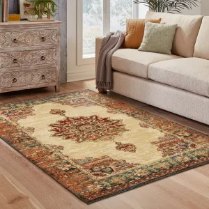 Vista Home Assen Goldtone/Orange Starburst Medallion Area Rug